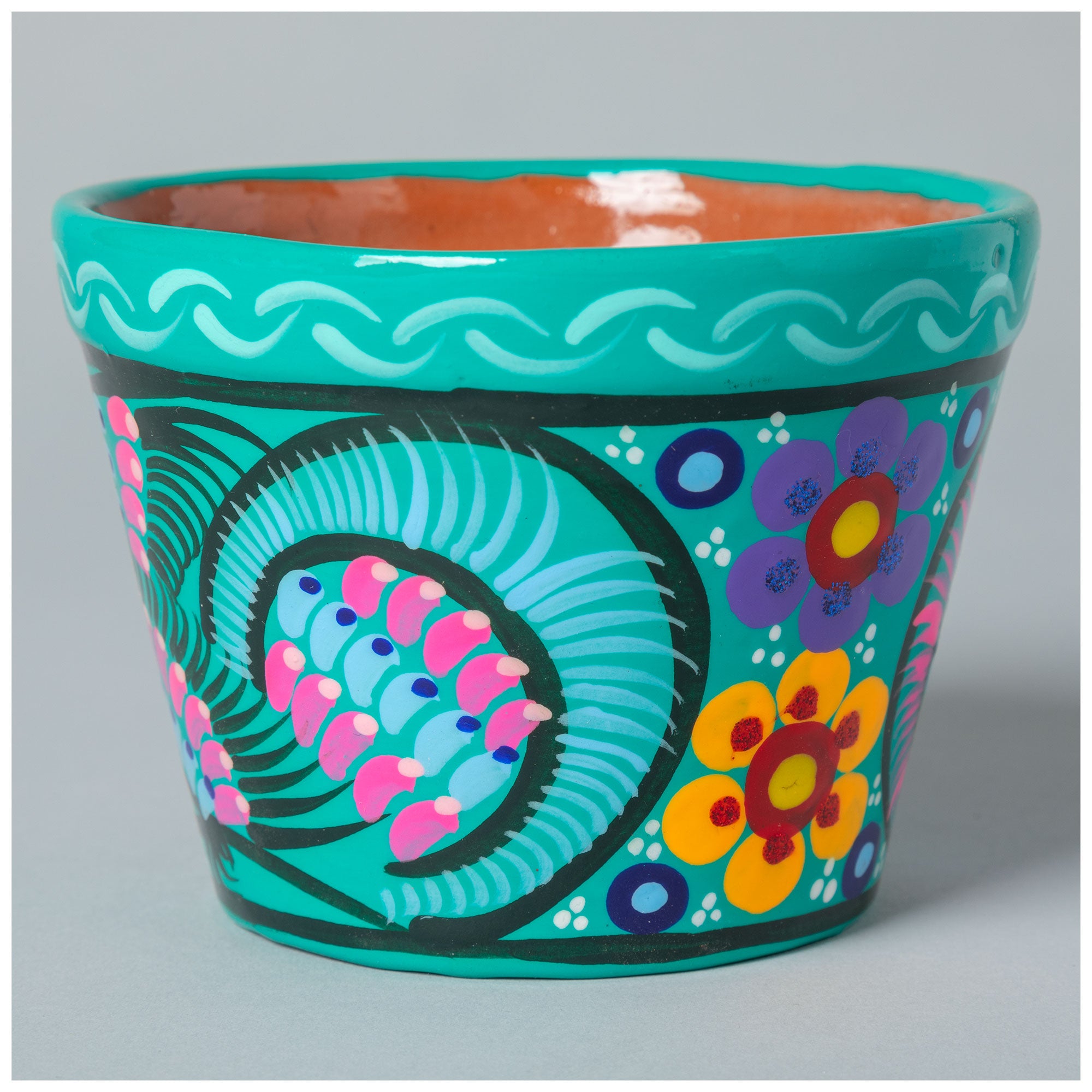 Fiesta Hand Painted Small Ceramic Planter - Aqua - Pot