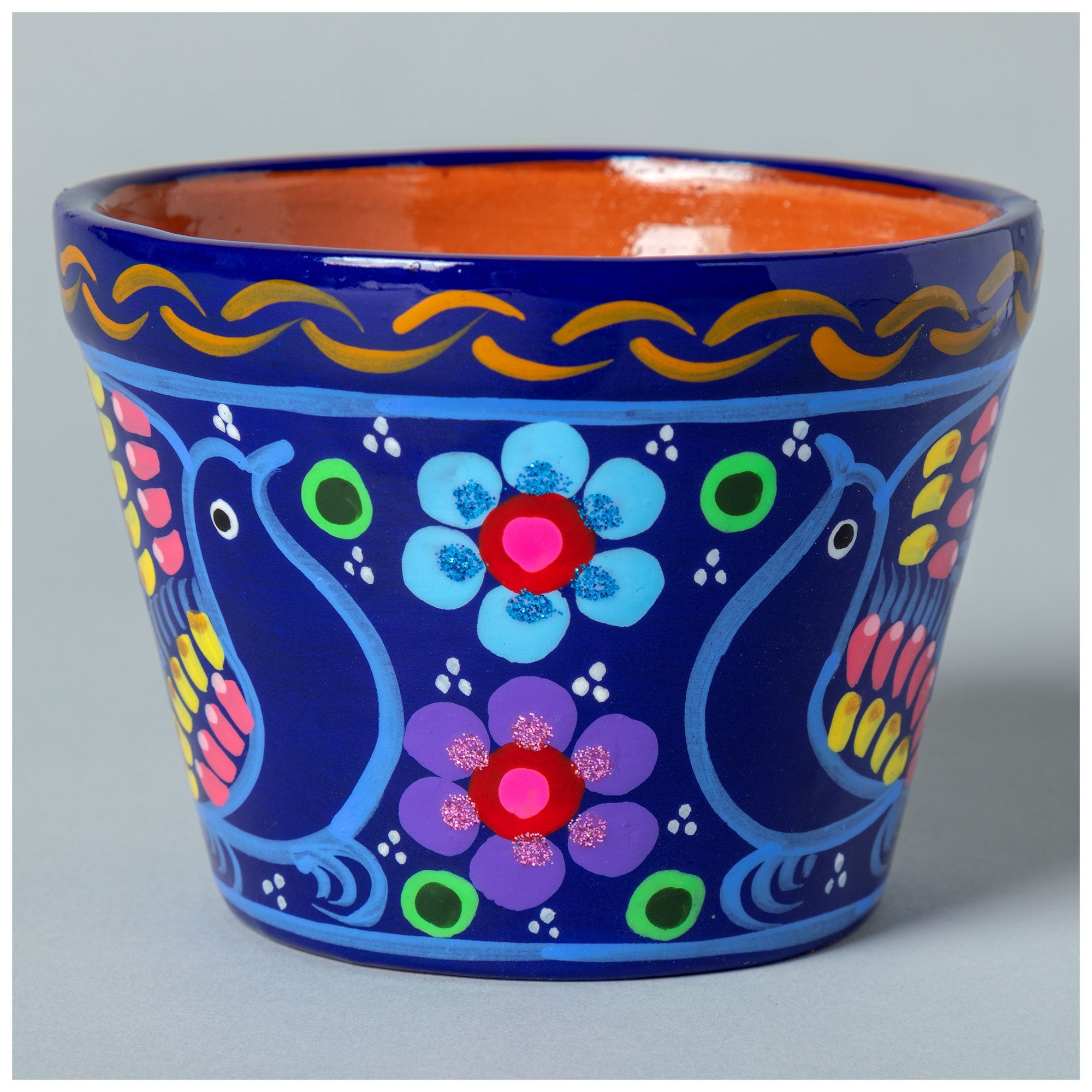 Fiesta Hand Painted Small Ceramic Planter - Blue - Pot