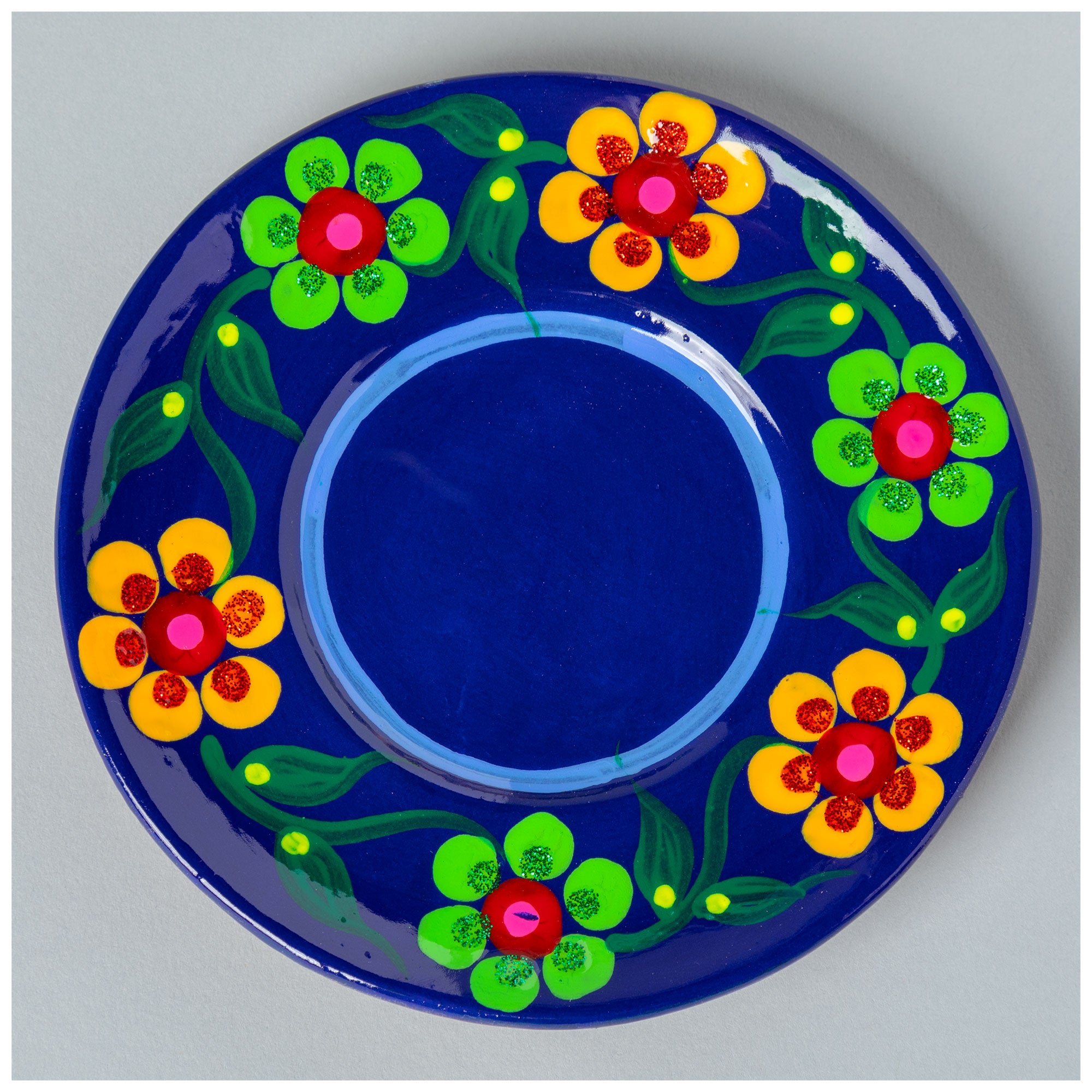Fiesta Hand Painted Small Ceramic Planter - Blue - Plate