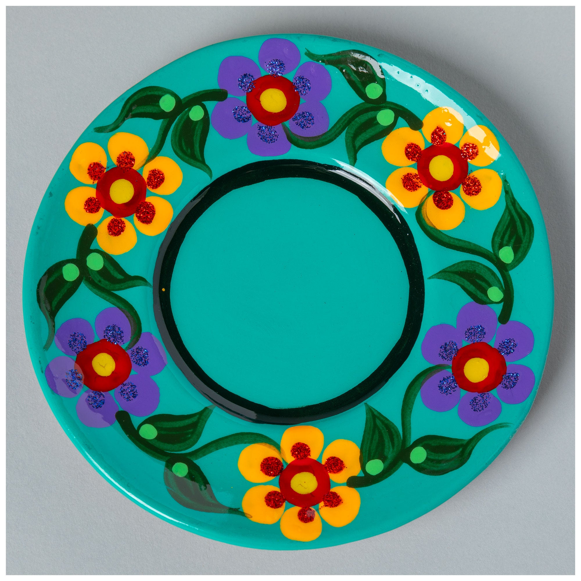 Fiesta Hand Painted Small Ceramic Planter - Aqua - Plate