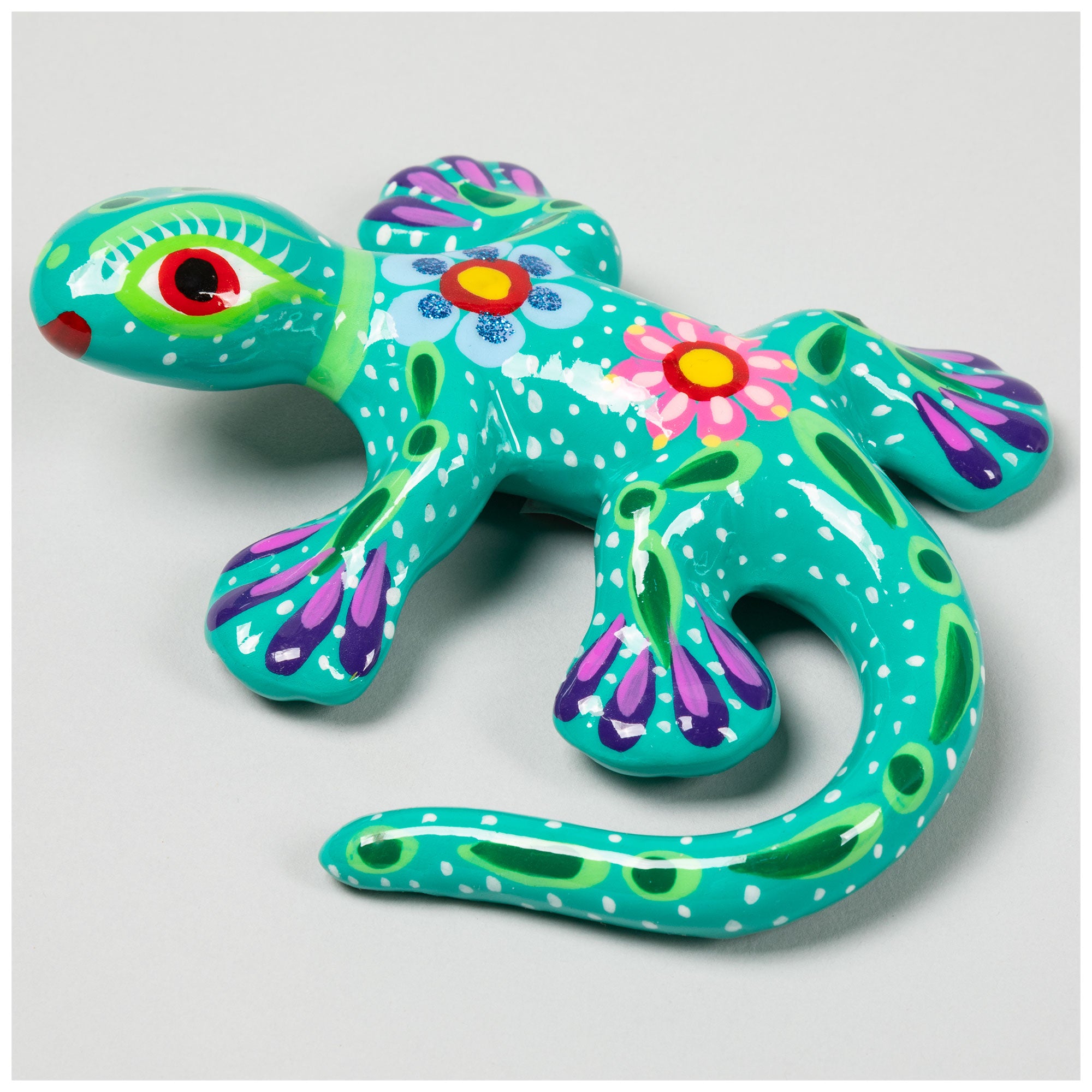 Hand Painted Decorative Ceramic Gecko - Aqua