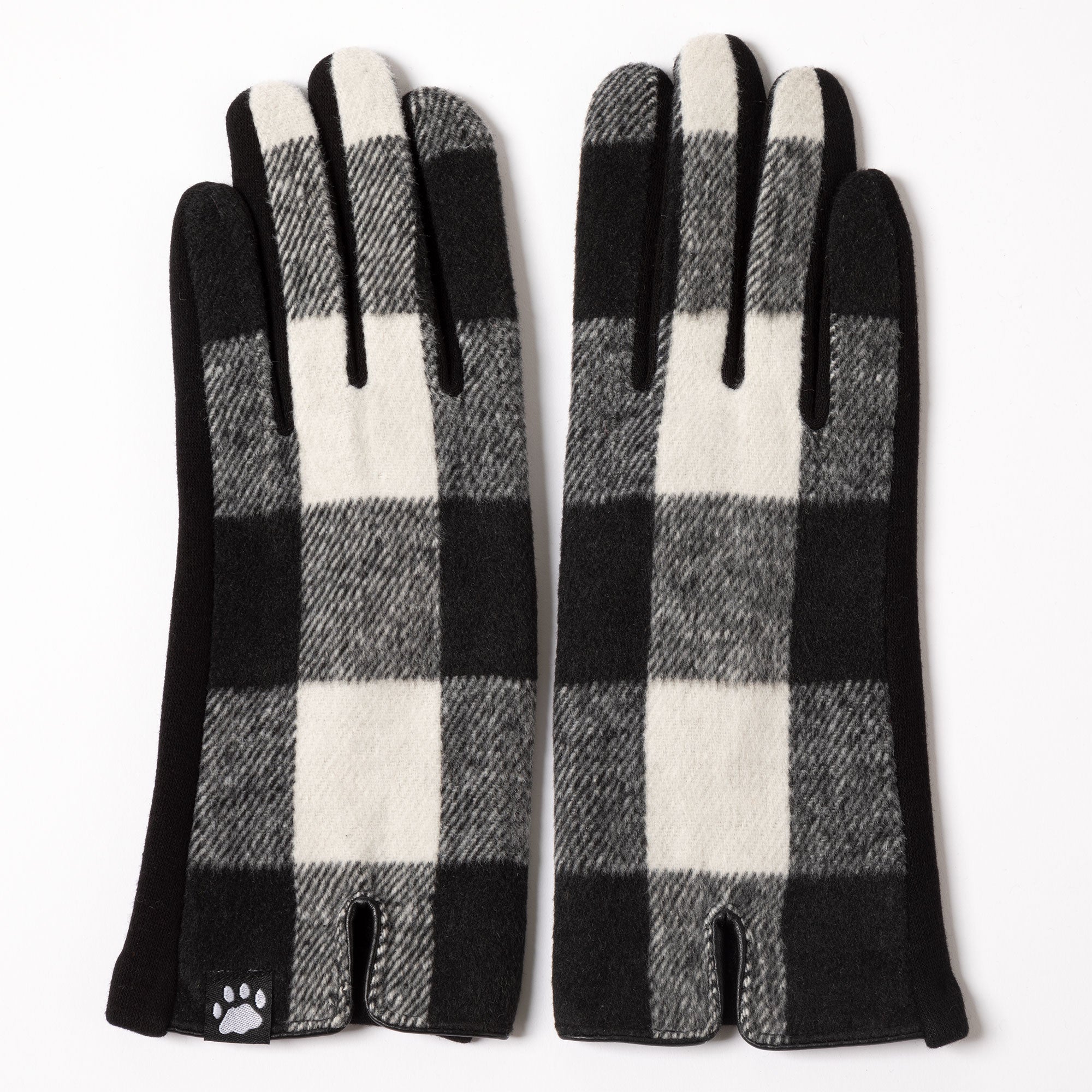 Buffalo Check Touch Screen Gloves - White With Paw Print