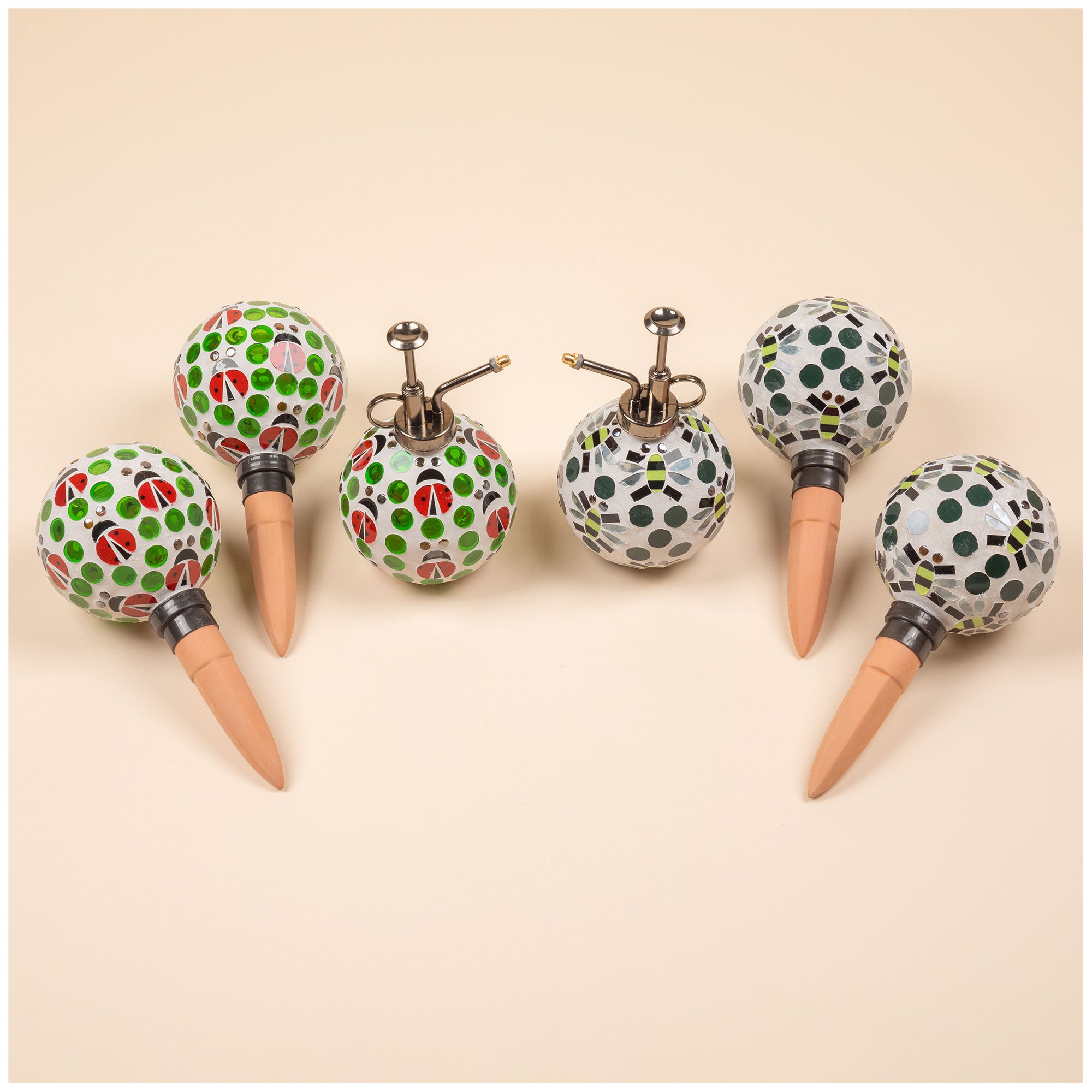 Mosaic Glass Plant Watering Globe & Mister - Set Of 3 - Ladybug