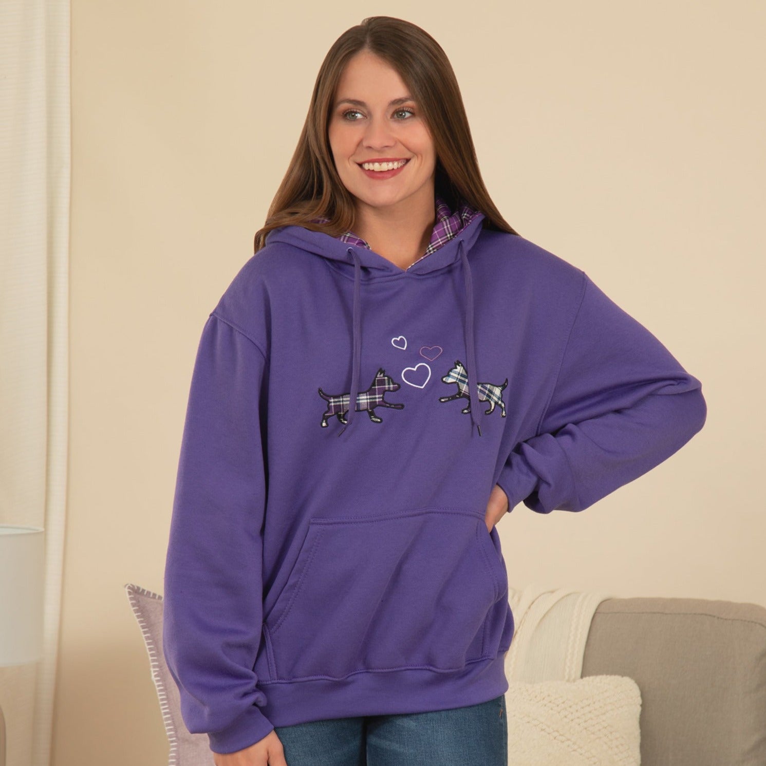 Pet Love Plaid Pullover Hoodie - Purple - Dog - XL