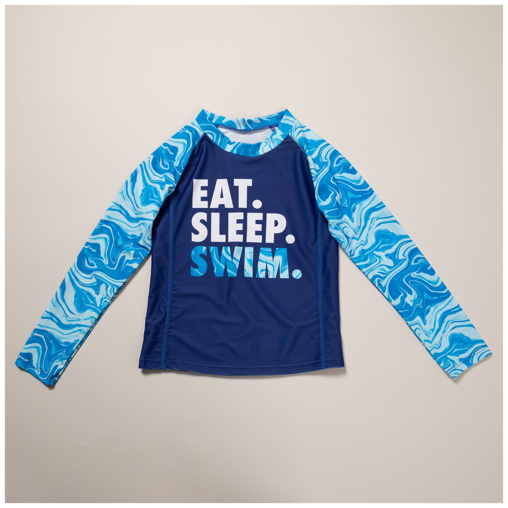Kids Long Sleeve Rashguard Swim Shirt - Boys / Eat Sleep Swim - L