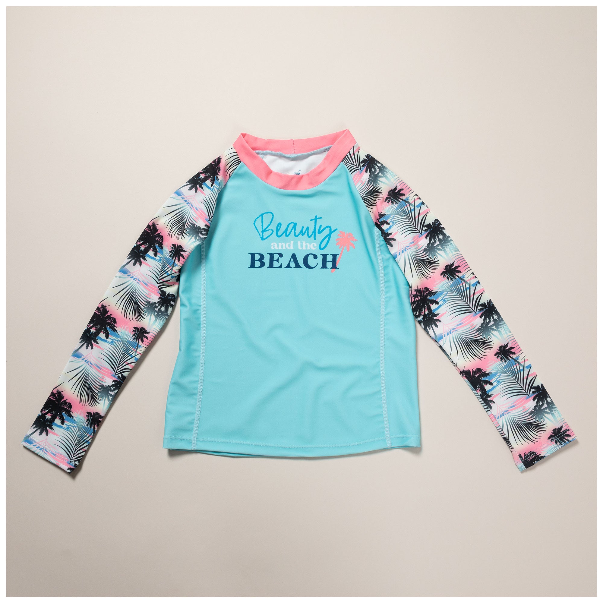 Kids Long Sleeve Rashguard Swim Shirt - Girls / Beauty And The Beach - L
