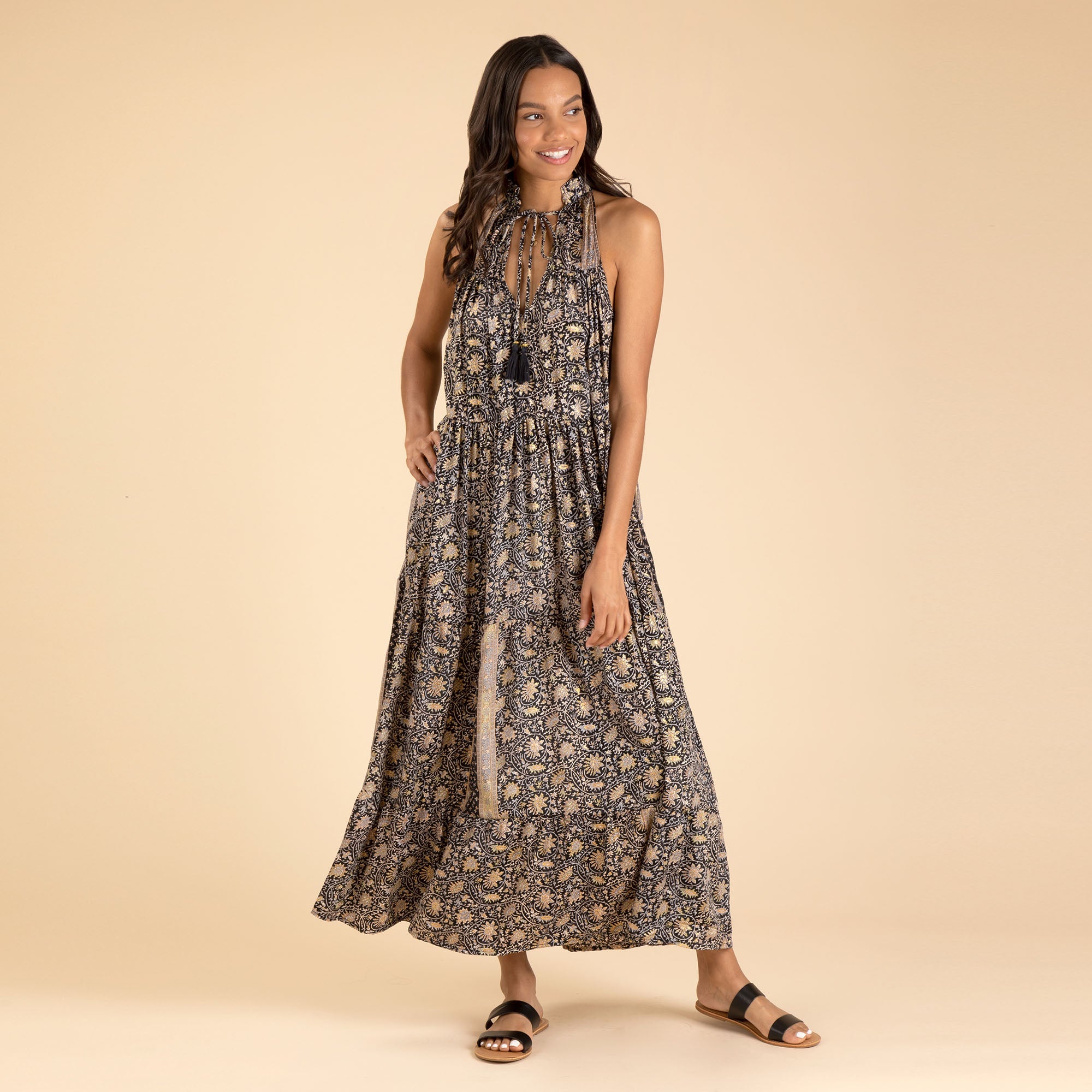 Saree Inspired Maxi Tiered Dress - S