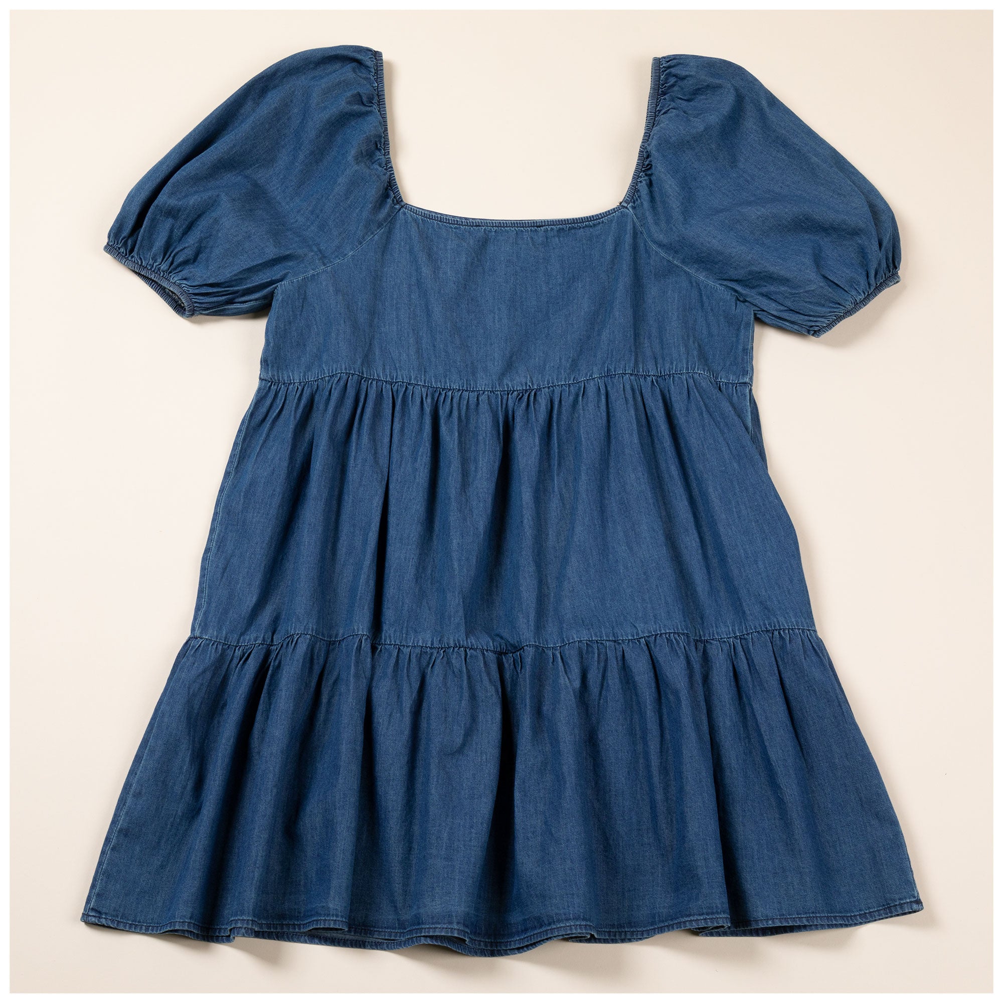 Balloon Sleeve Denim Baby Doll Dress - L