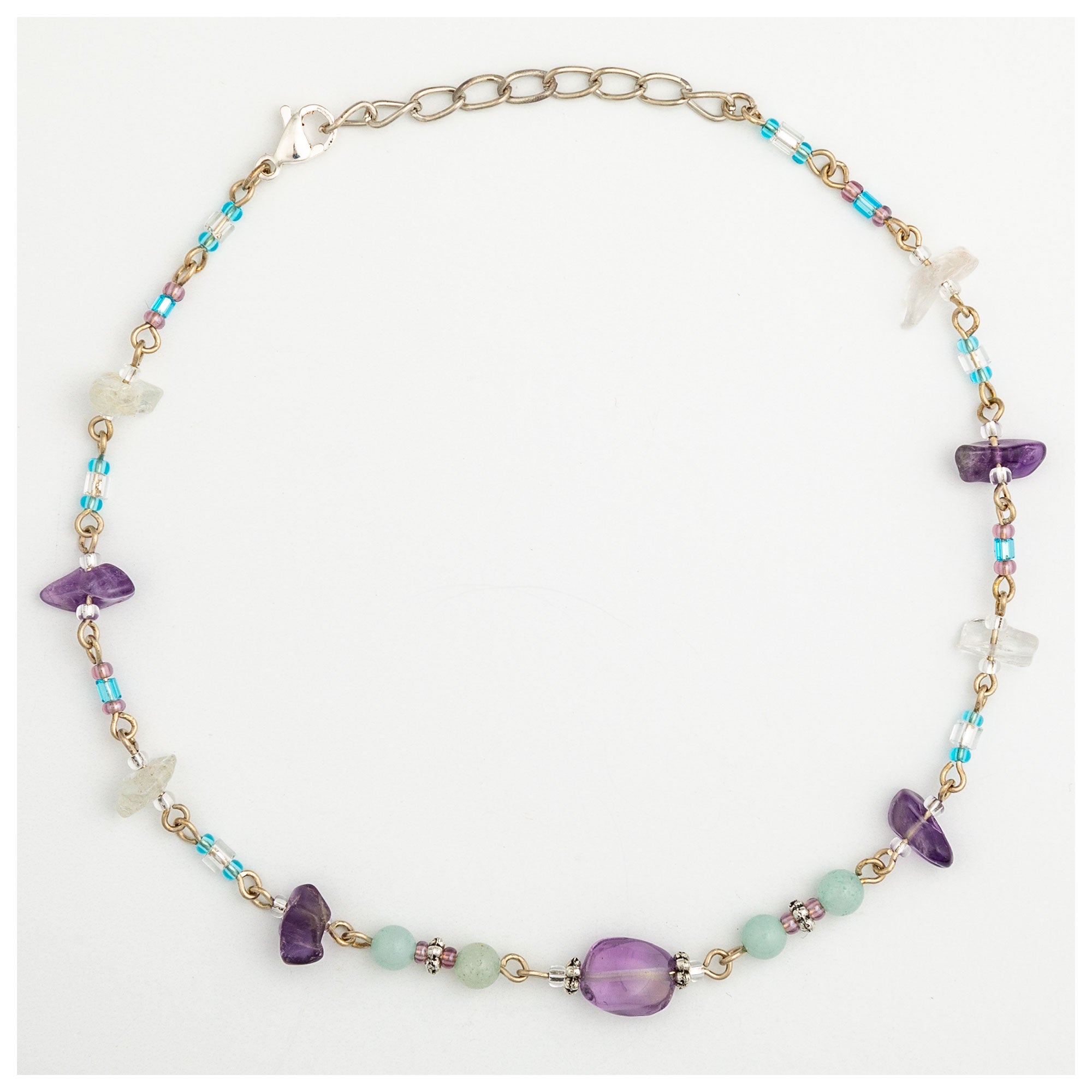 Dangling Gemstones Hand Beaded Anklet - Amethyst