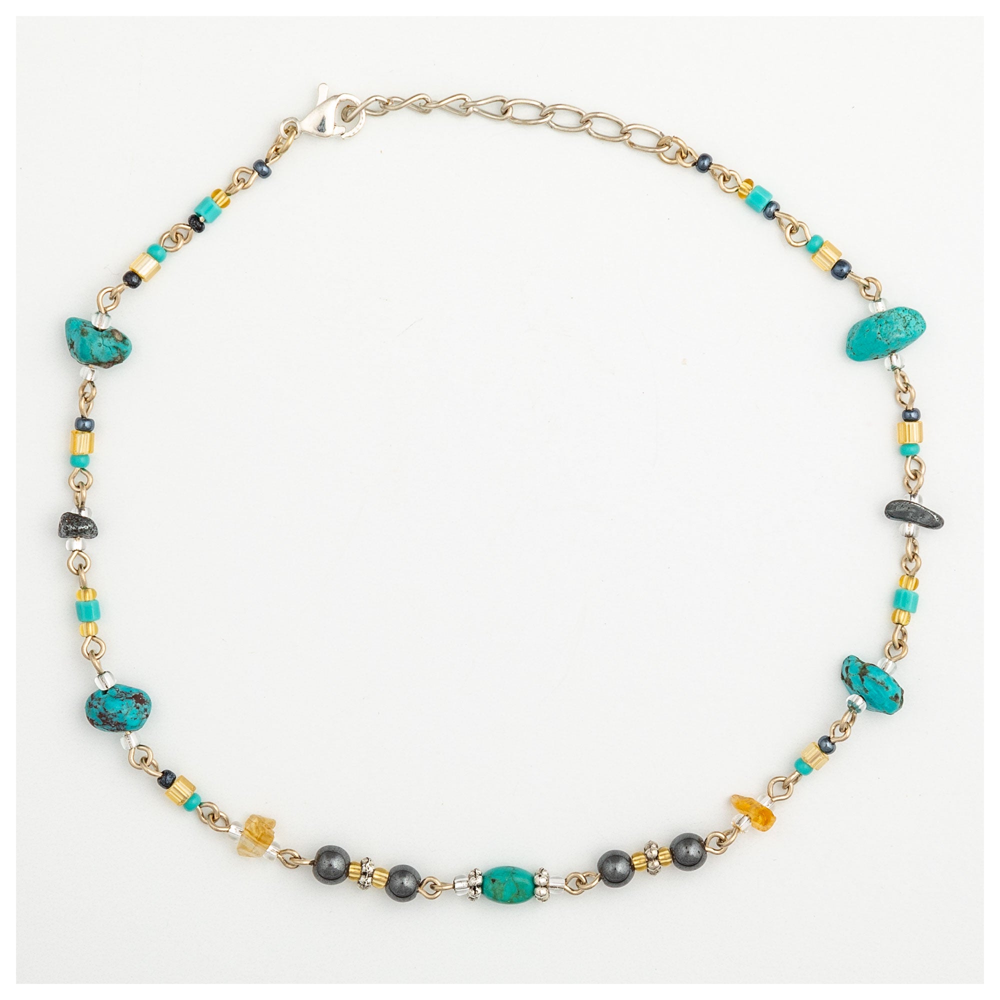 Dangling Gemstones Hand Beaded Anklet - Turquoise