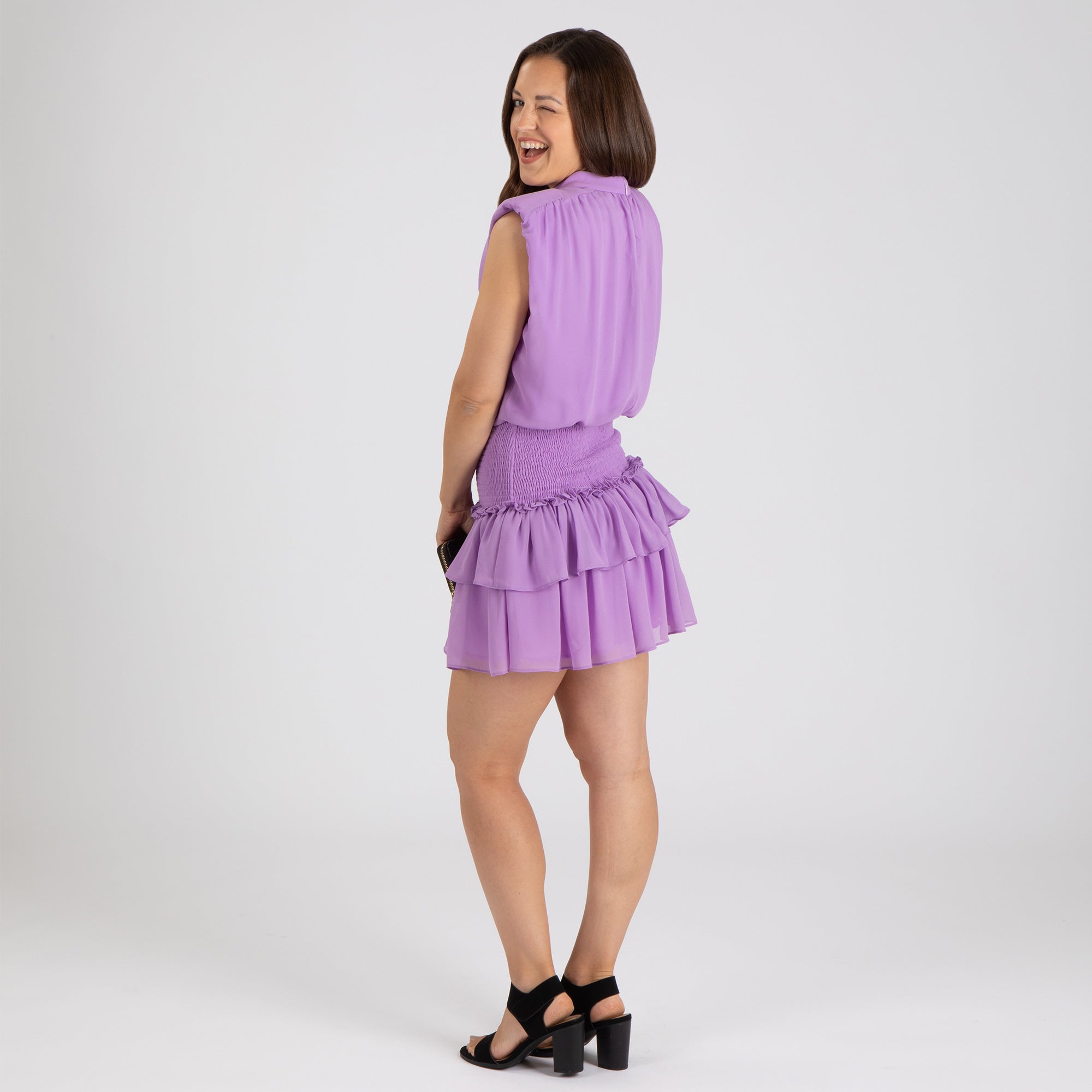 Sleeveless Smocked Mini Dress - Lavender - M