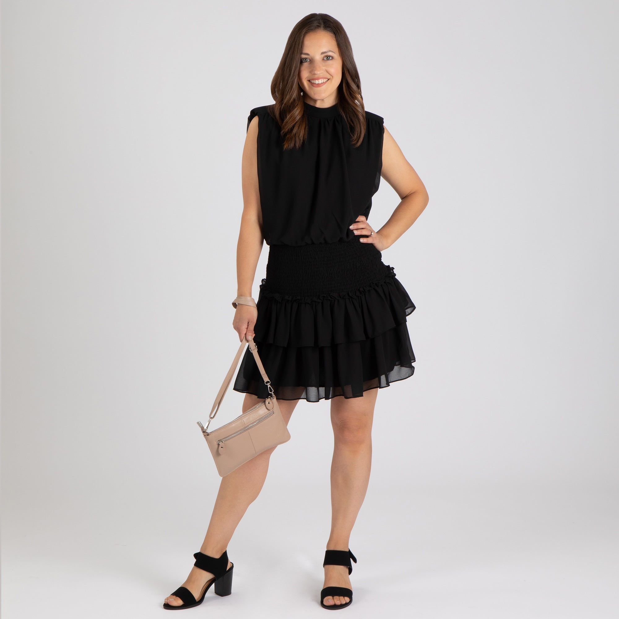 Sleeveless Smocked Mini Dress - Black - S