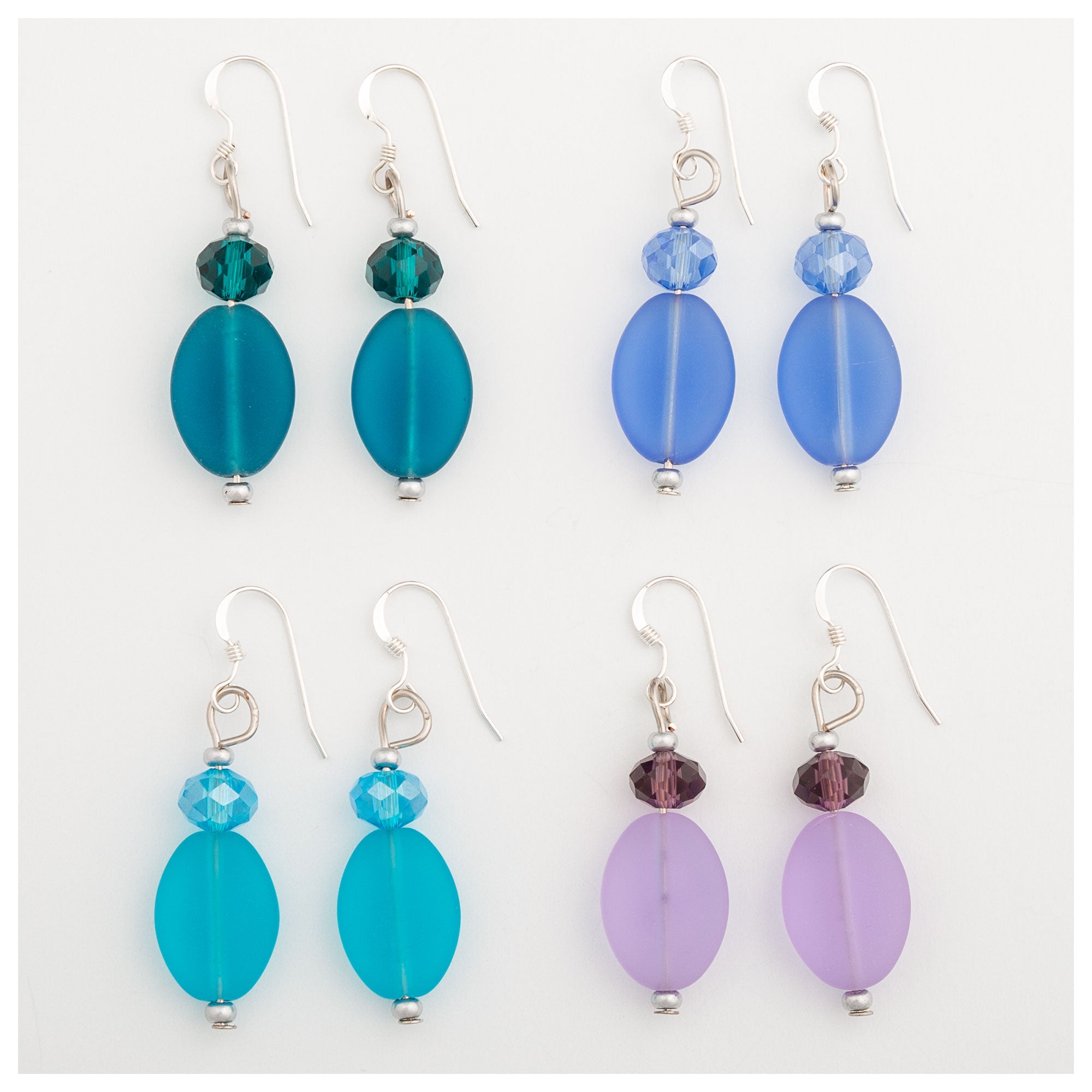 Oval Sea Glass Earrings - Sapphire