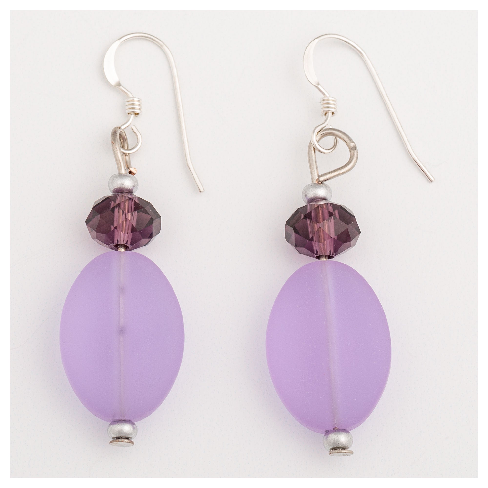 Oval Sea Glass Earrings - Purple