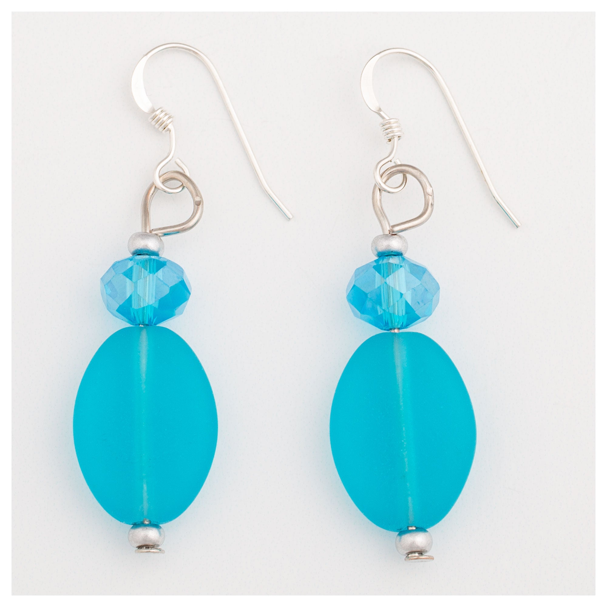 Oval Sea Glass Earrings - Aqua