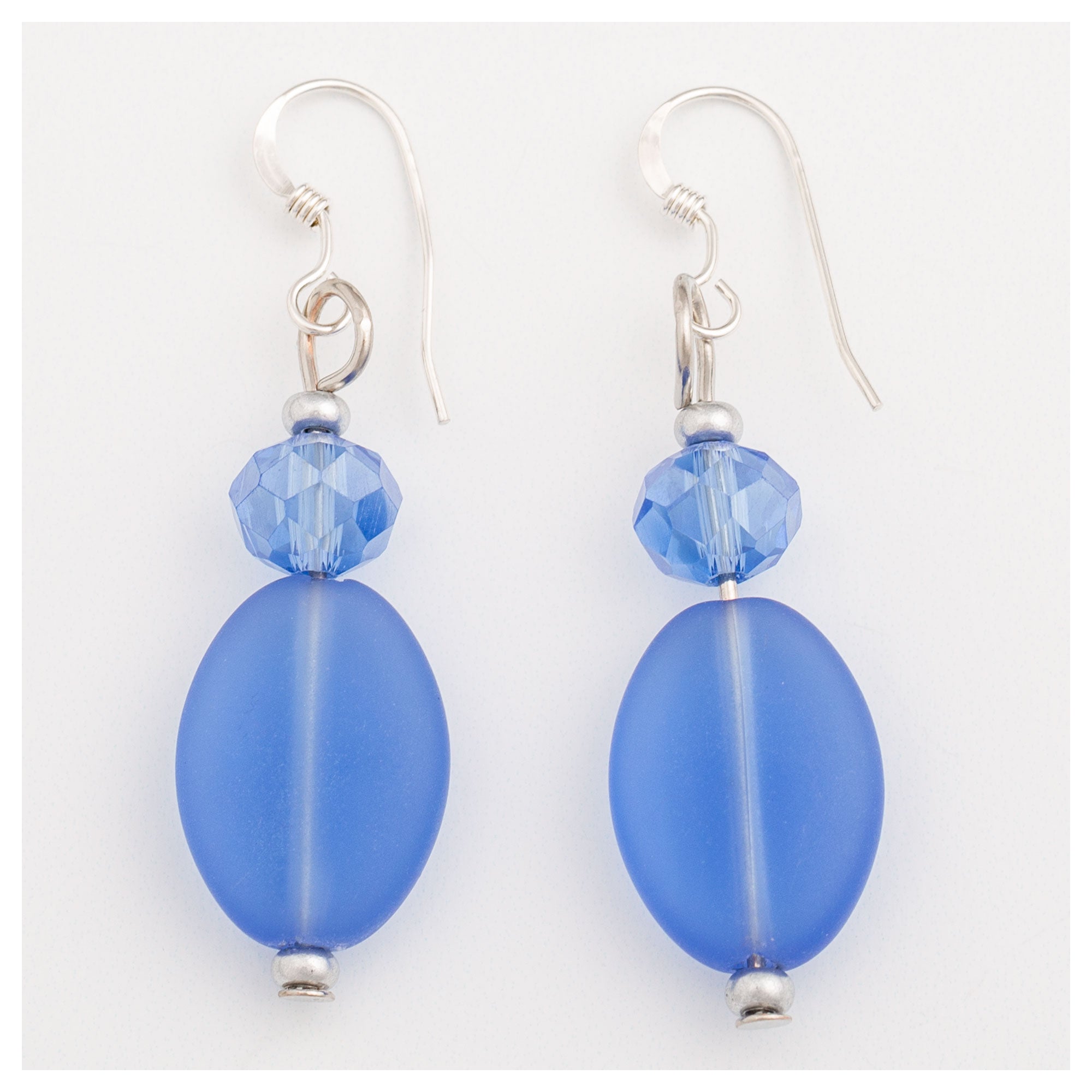 Oval Sea Glass Earrings - Sapphire