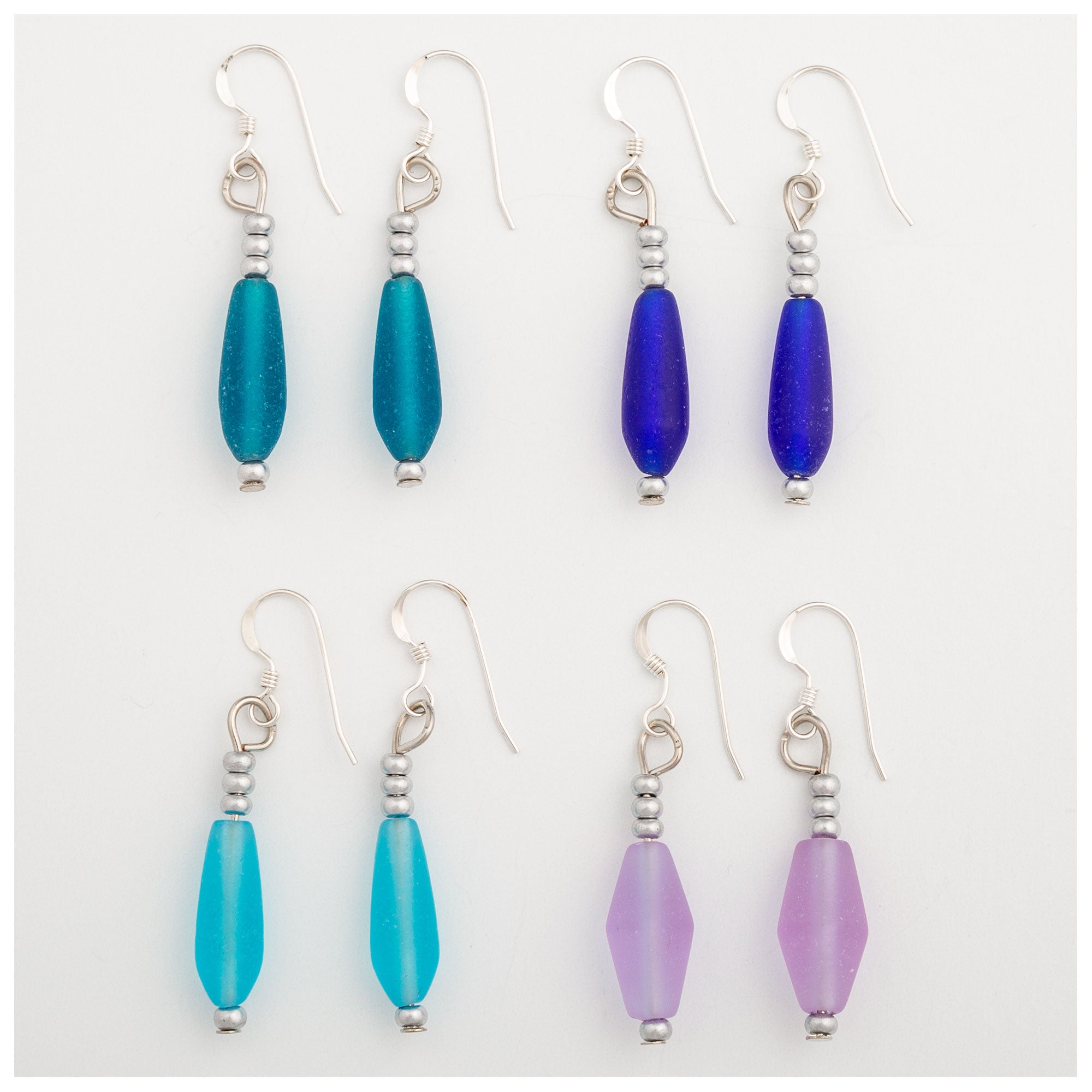 Simple Sea Glass Earrings - Purple