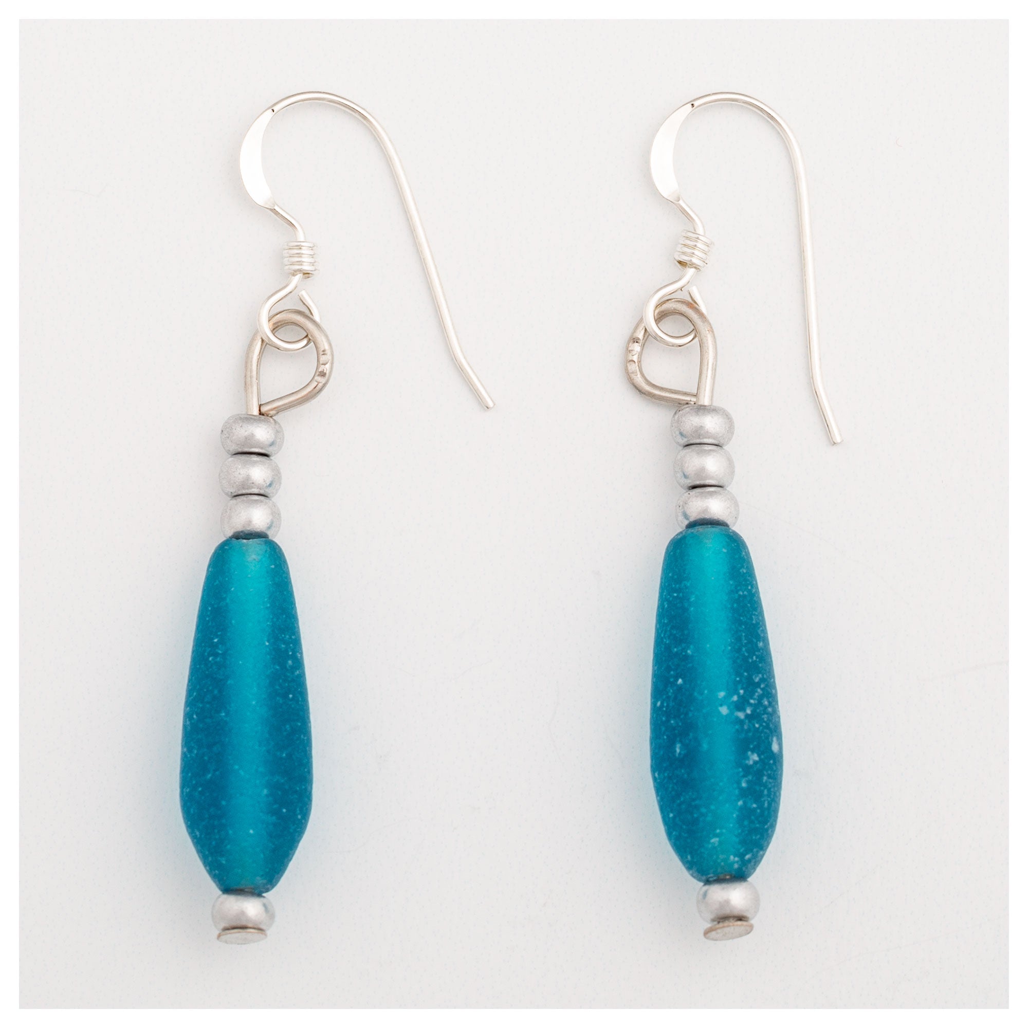 Simple Sea Glass Earrings - Teal