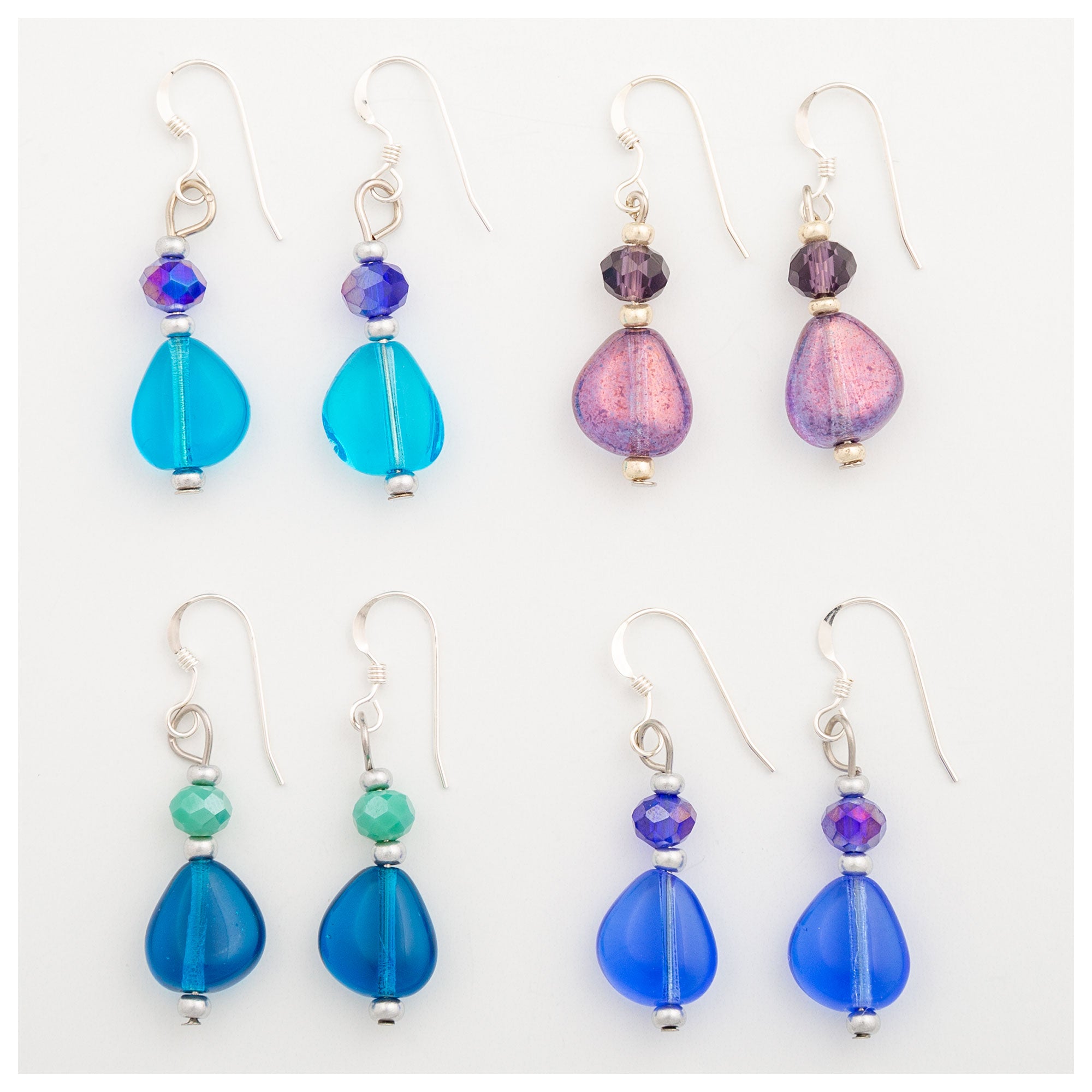 Teardrop Glass Bead Earrings - Purple