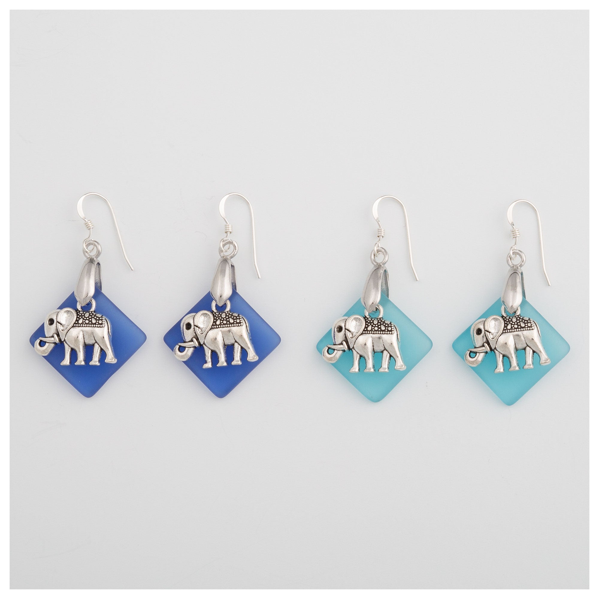 Elephant Sea Glass Earrings - Cobalt