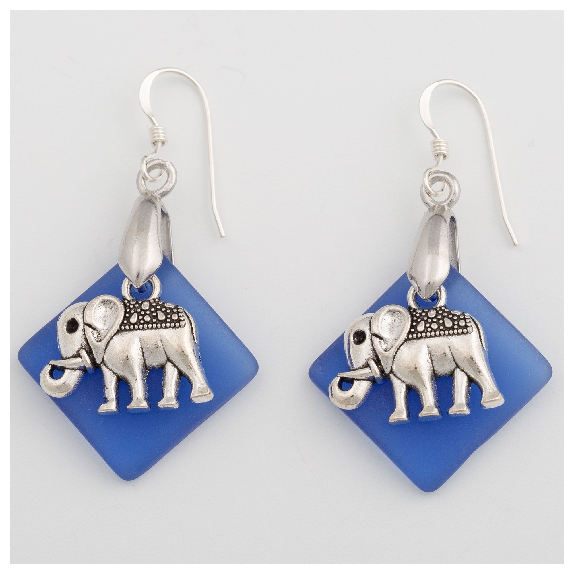 Elephant Sea Glass Earrings - Cobalt