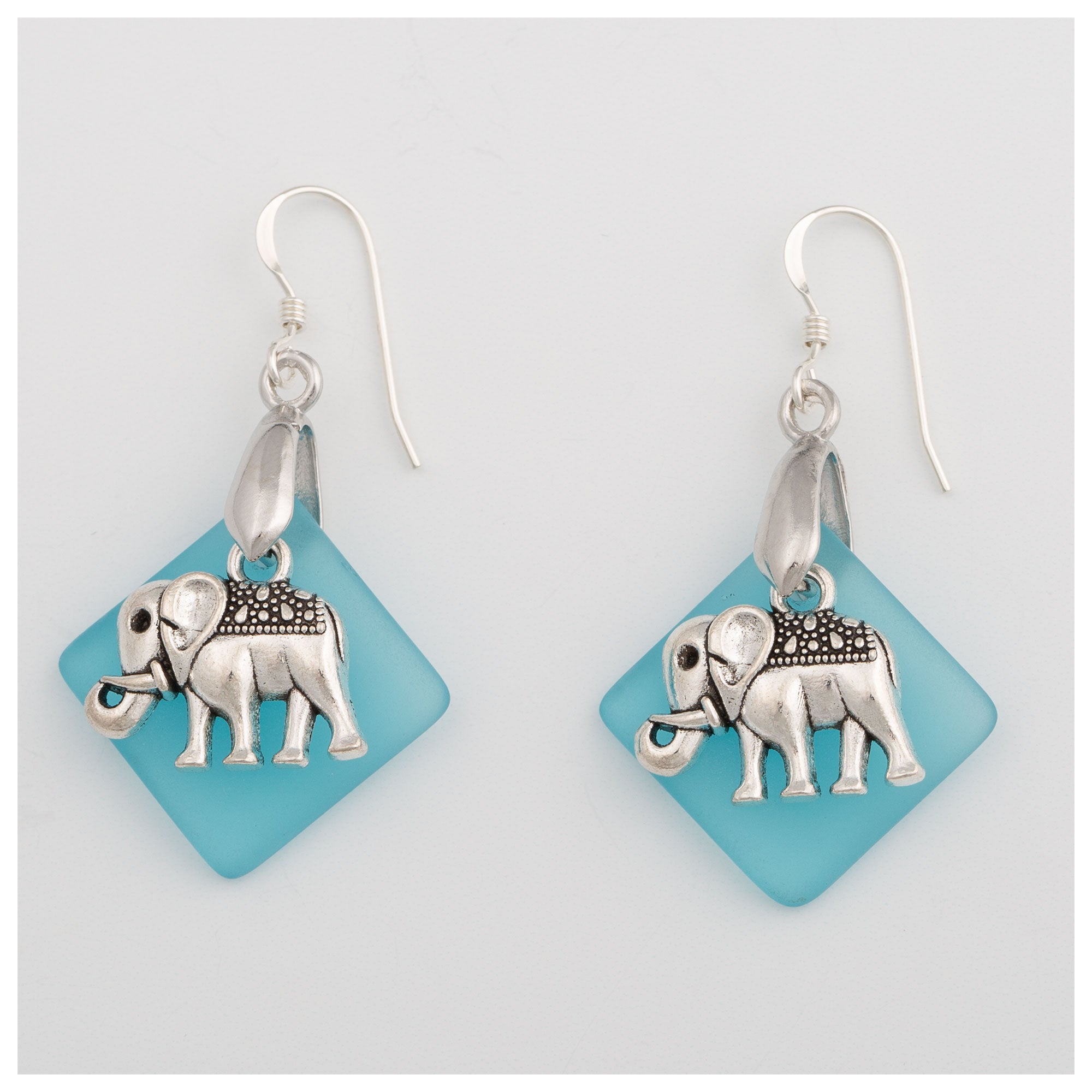 Elephant Sea Glass Earrings - Aqua
