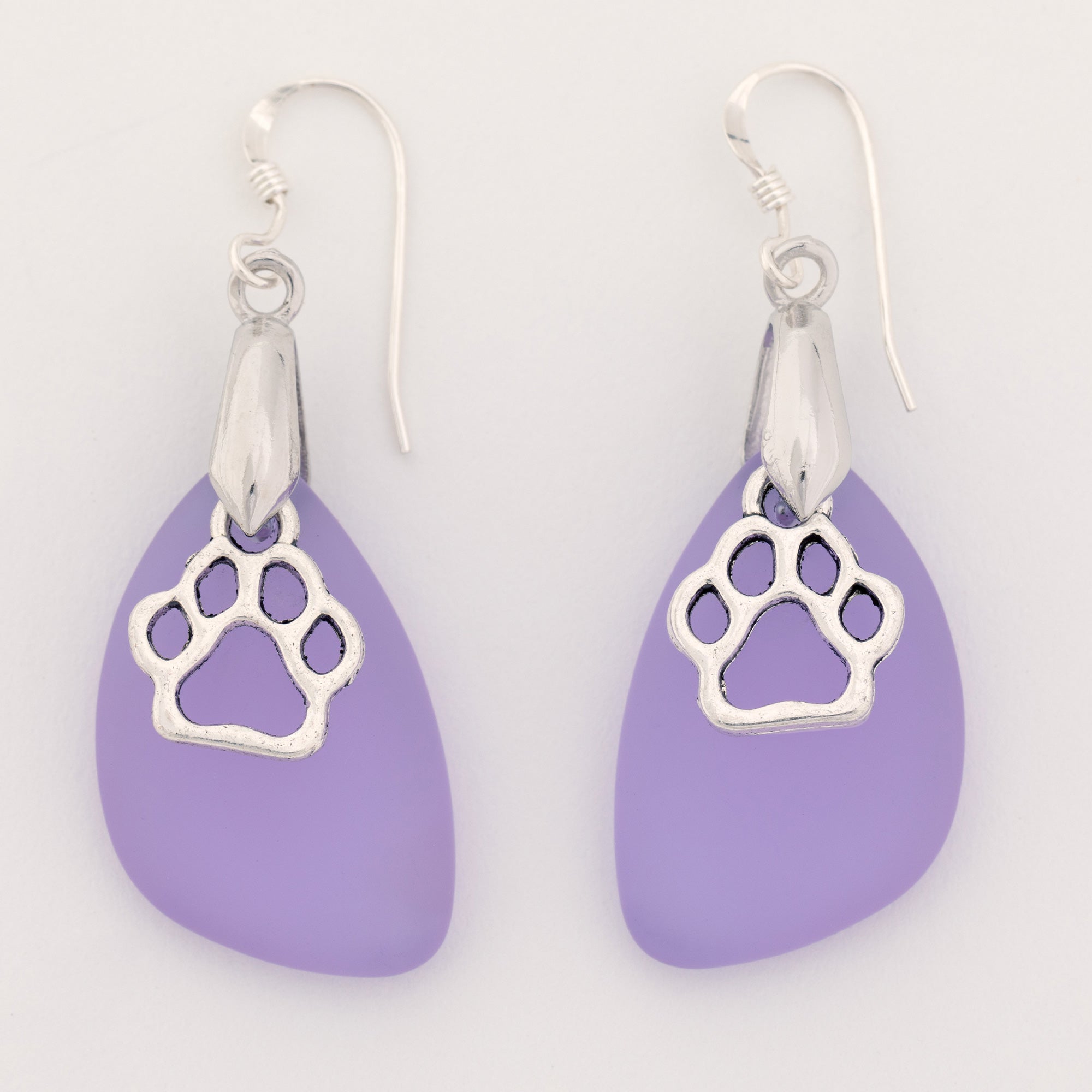 Paw Print Sea Glass Earrings - Purple