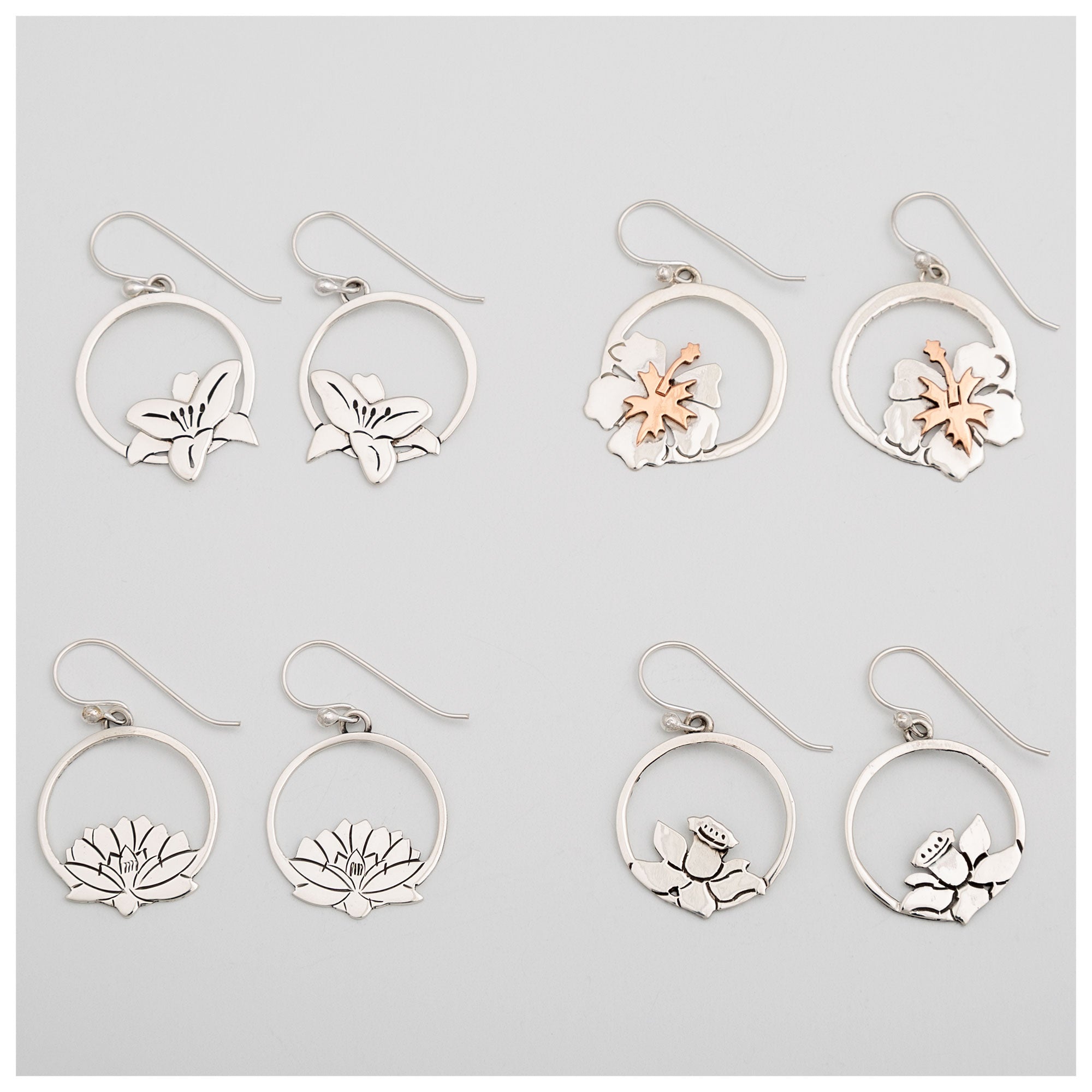 Blooming Flowers Sterling Earrings - Hibiscus