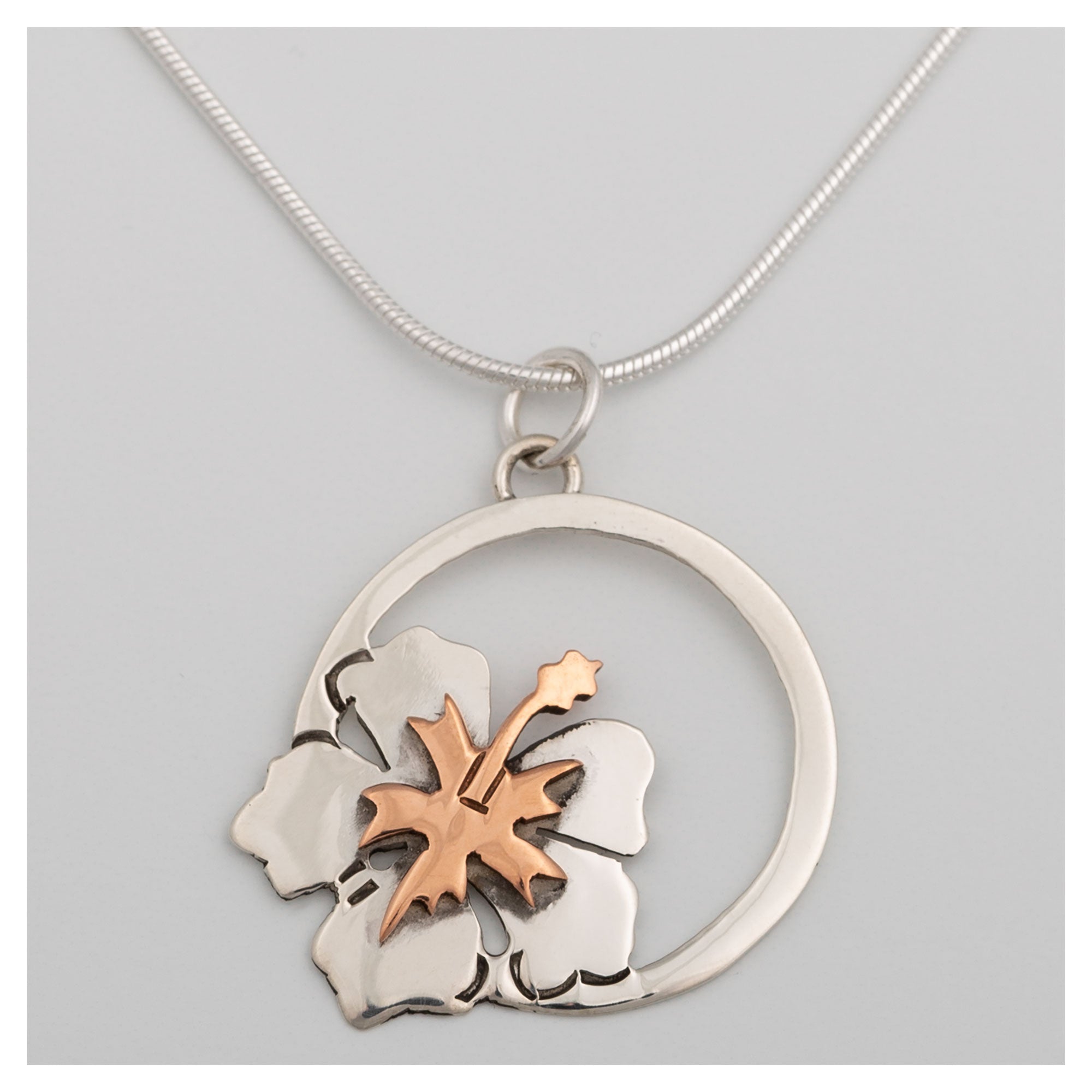 Blooming Flowers Sterling Necklace - Hibiscus - With Snake Chain