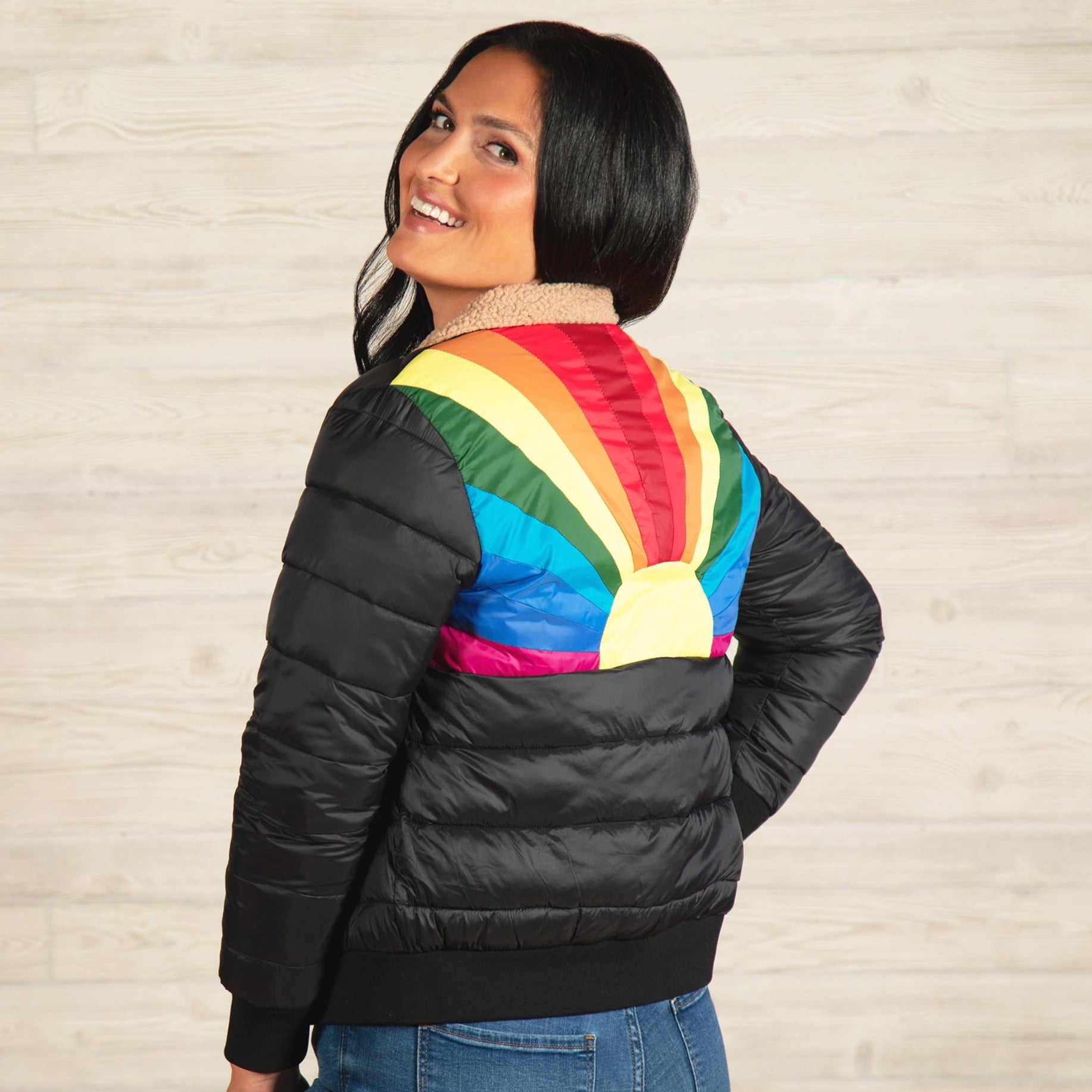 Chasing Rainbows Retro Stripe Insulated Jacket - Black - S