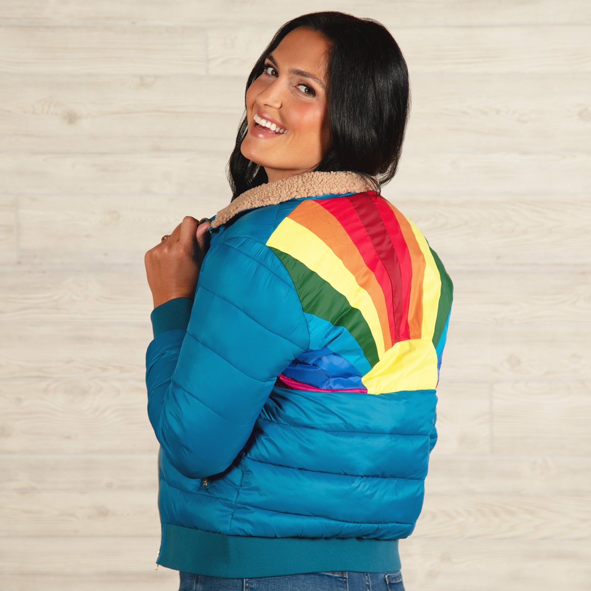 Chasing Rainbows Retro Stripe Insulated Jacket - Blue - M