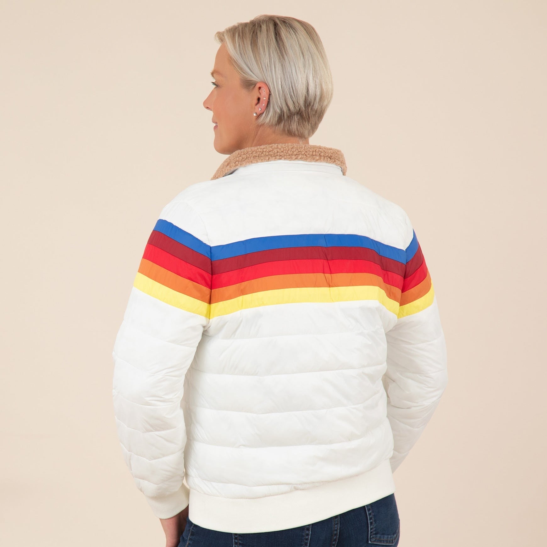 Chasing Rainbows Retro Stripe Insulated Jacket - White - M
