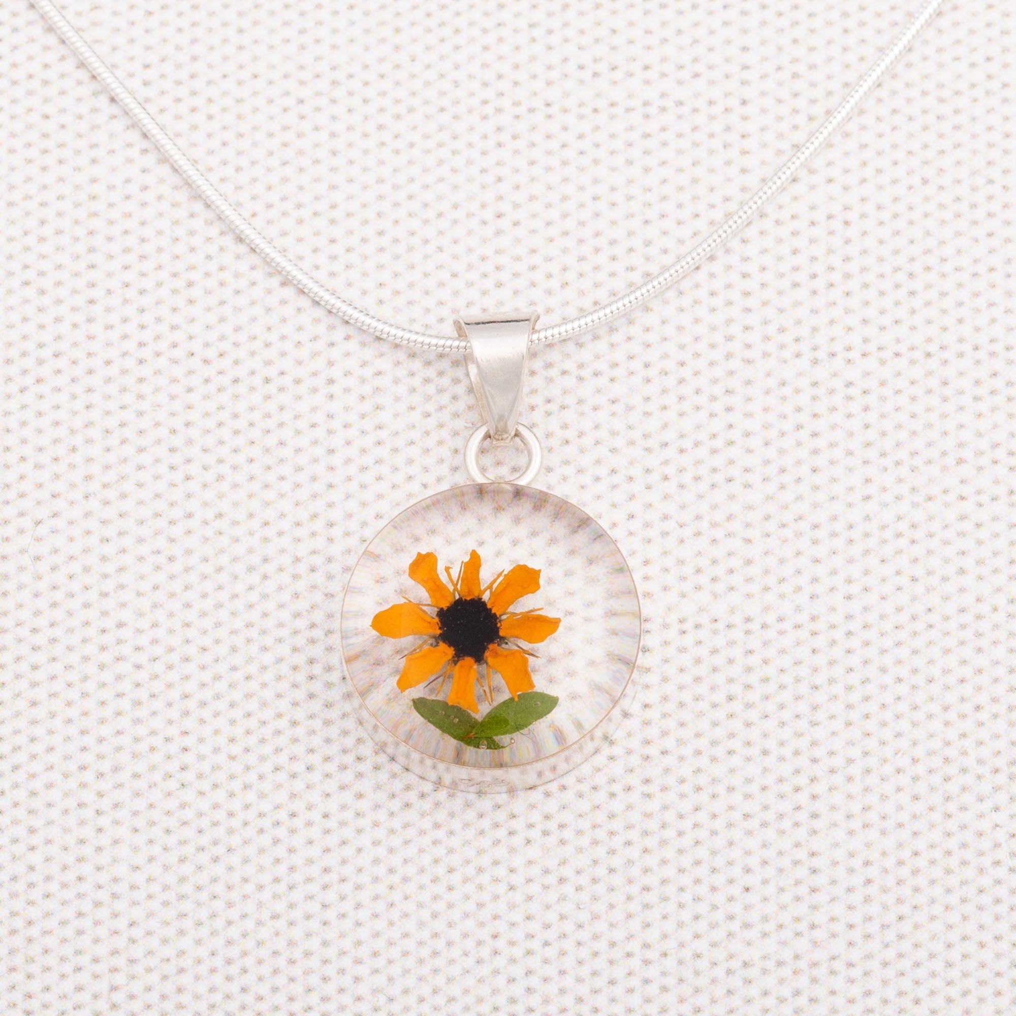 Real Sunflower & Sterling Necklace - With Diamond Cut Chain