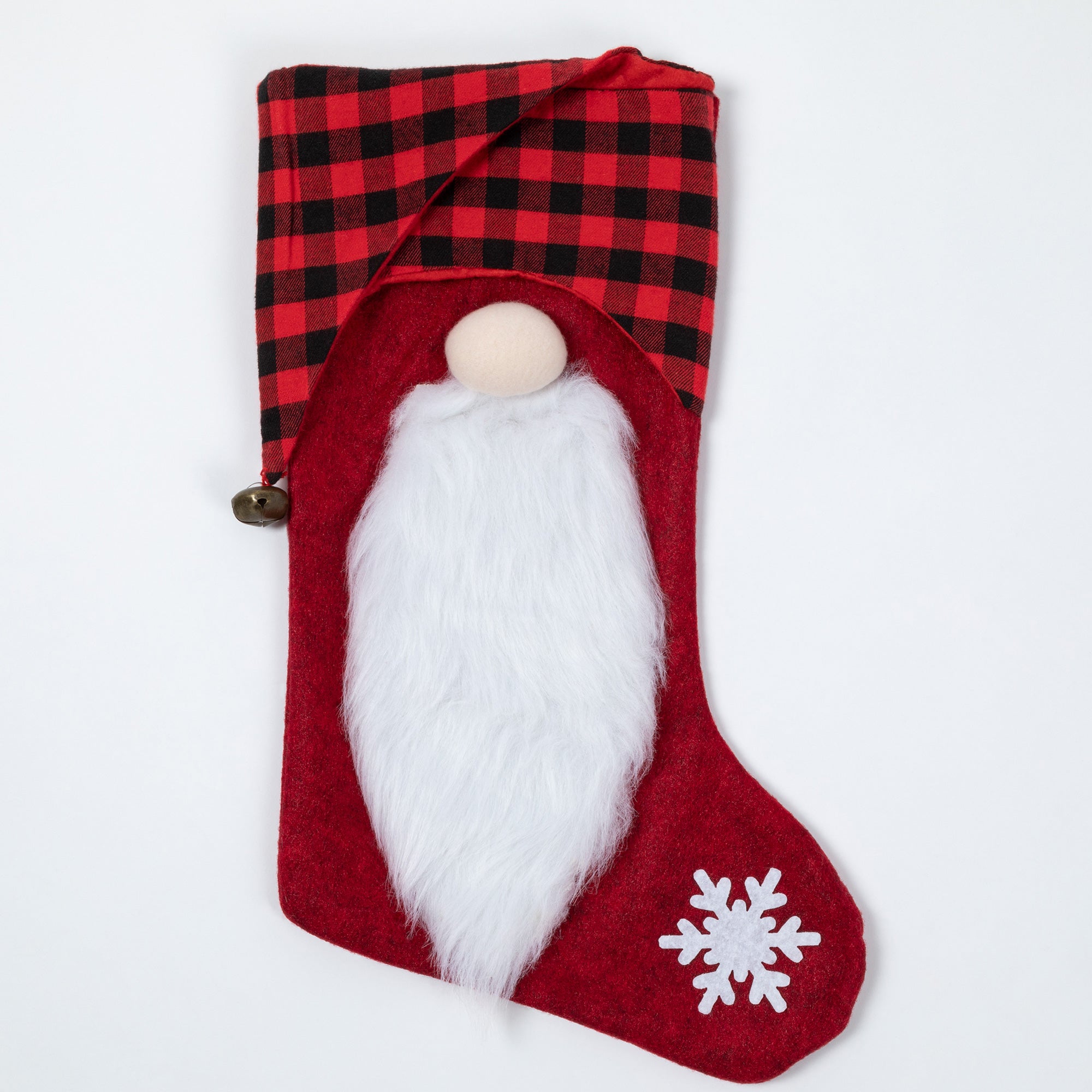 Jingle Bell Gnome Stocking - Red Buffalo Plaid