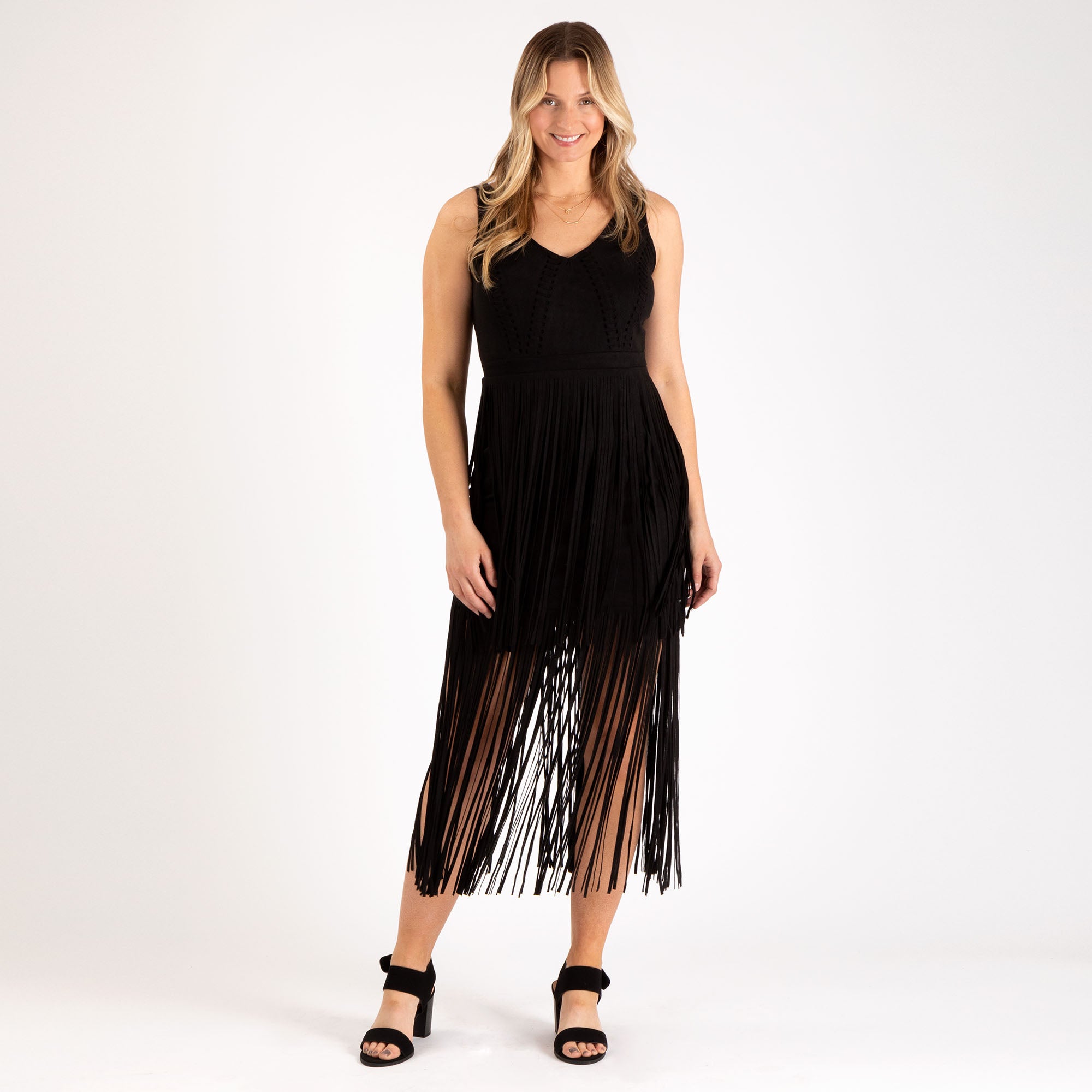 Southern Fringe Faux Suede Dress - M