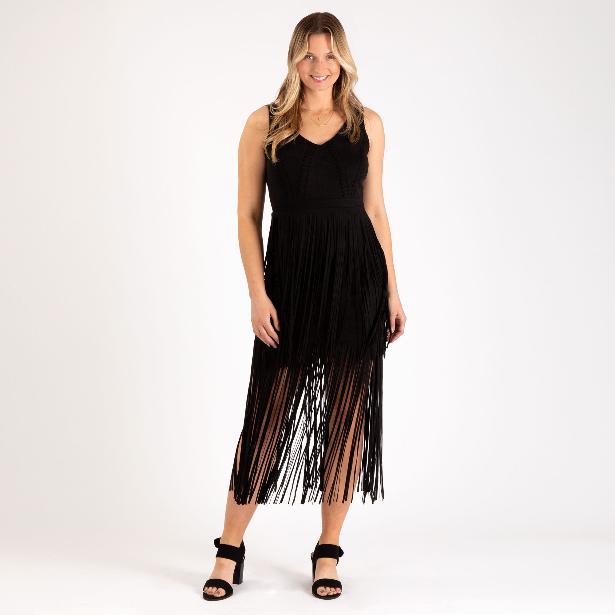 Southern Fringe Faux Suede Dress - S