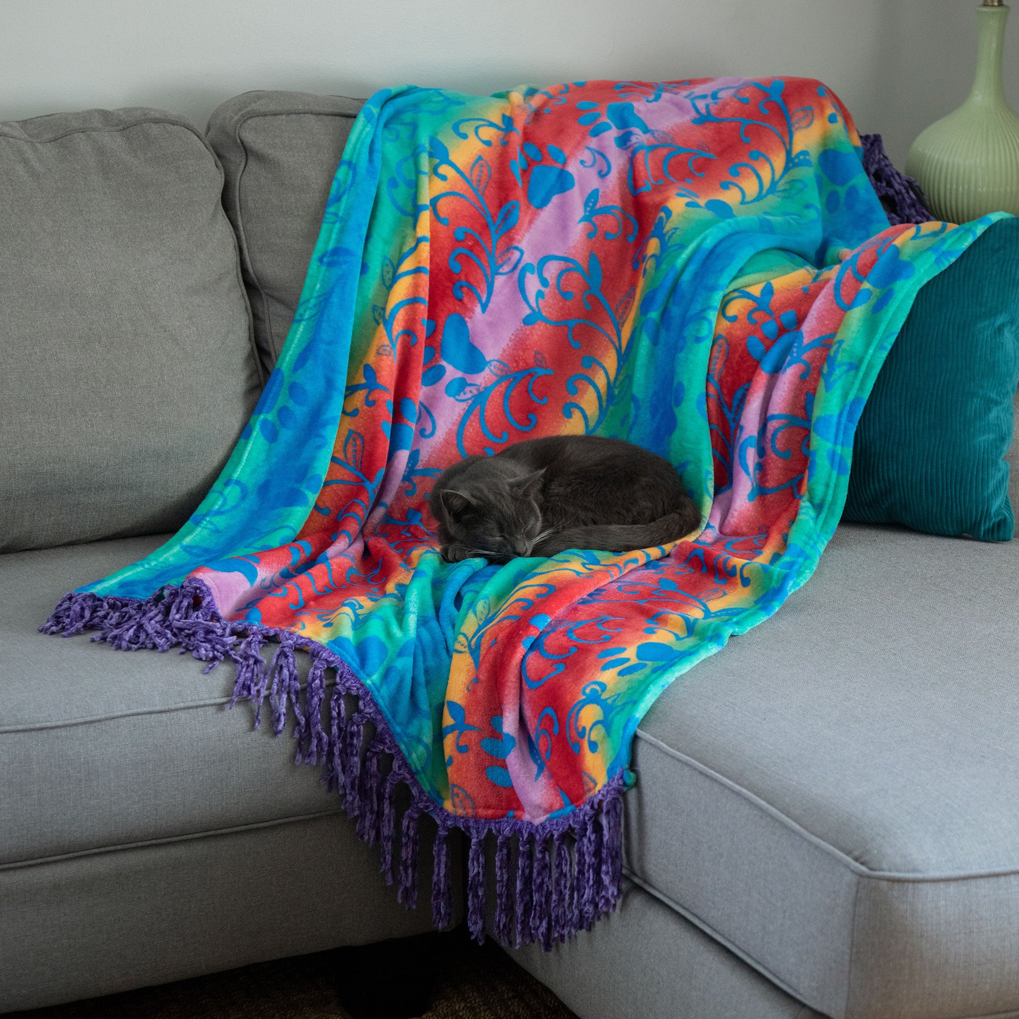 Super Cozy™ Paws Throw Blanket With Fringe - Sunset Paws
