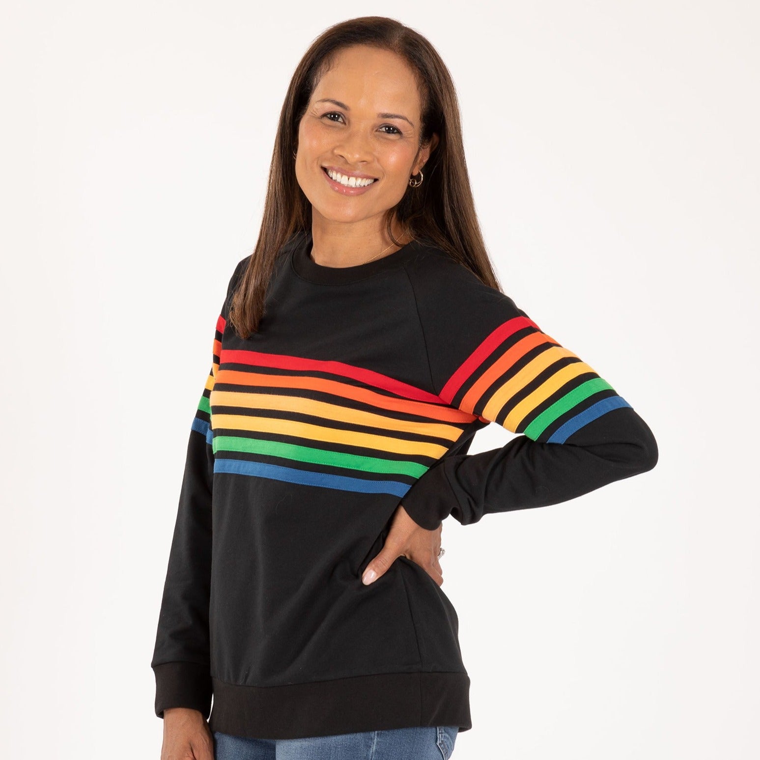Retro Rainbow Stripe Crew Sweatshirt - M