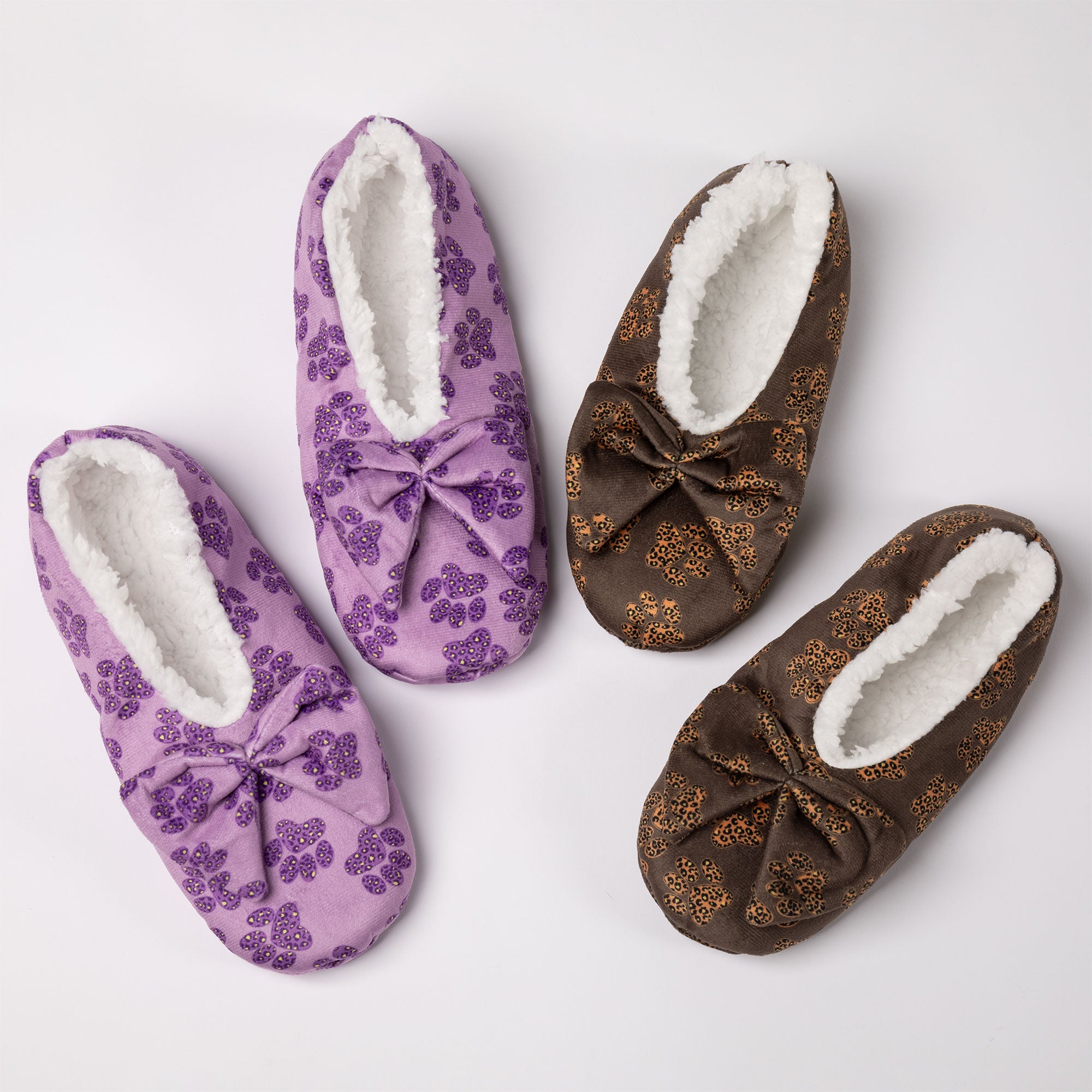 Super Cozy™ Leopard Paw Slippers With Large Bow - Brown - L/XL