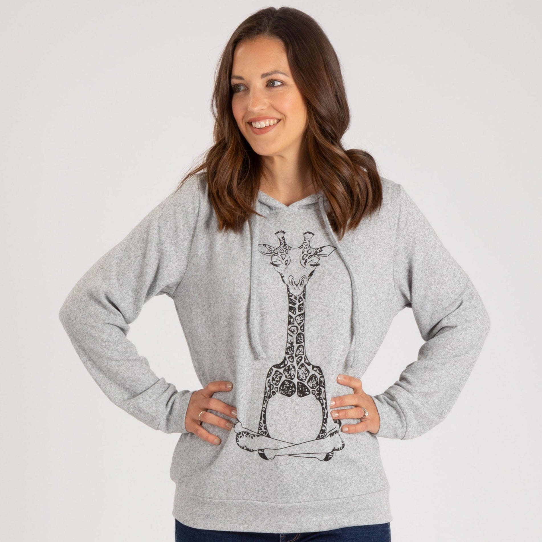 Adorable Print Terry Hoodie - Om Giraffe - M