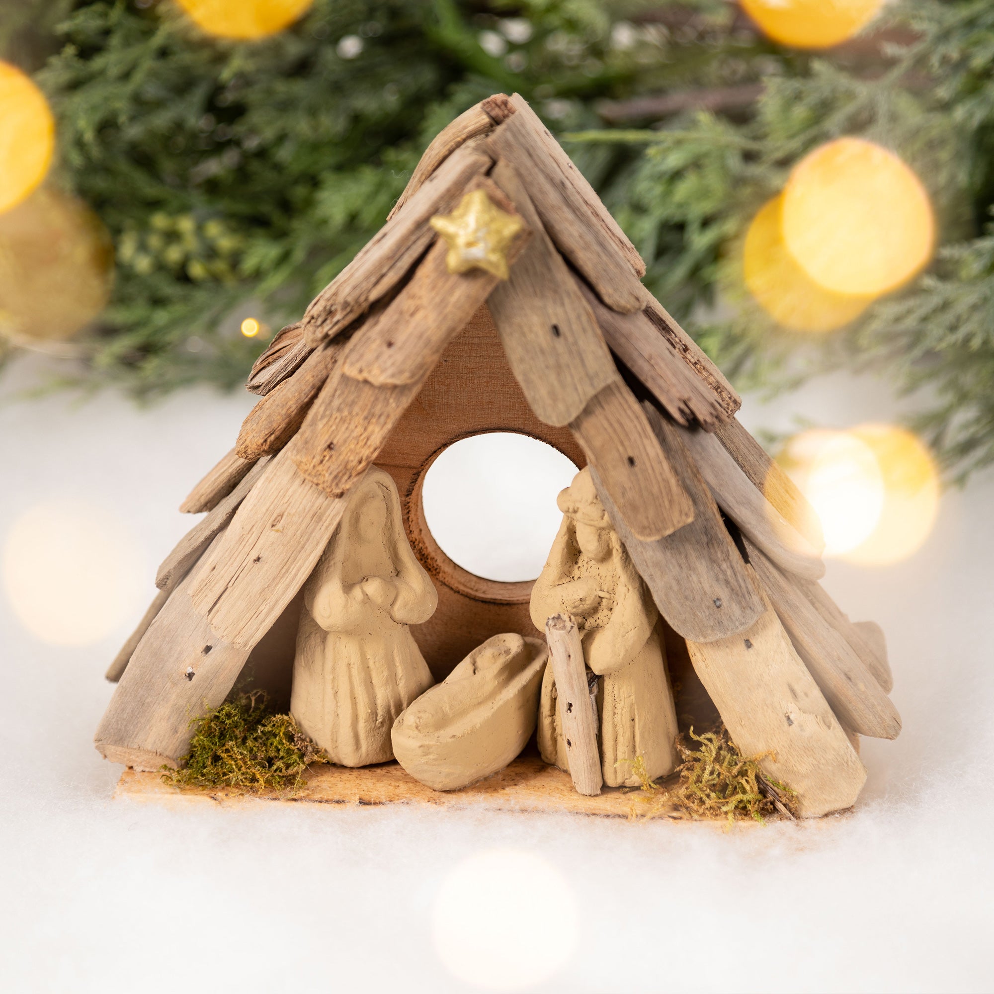 Recycled Driftwood Wooden Nativity Christmas Ornament - Holy Star