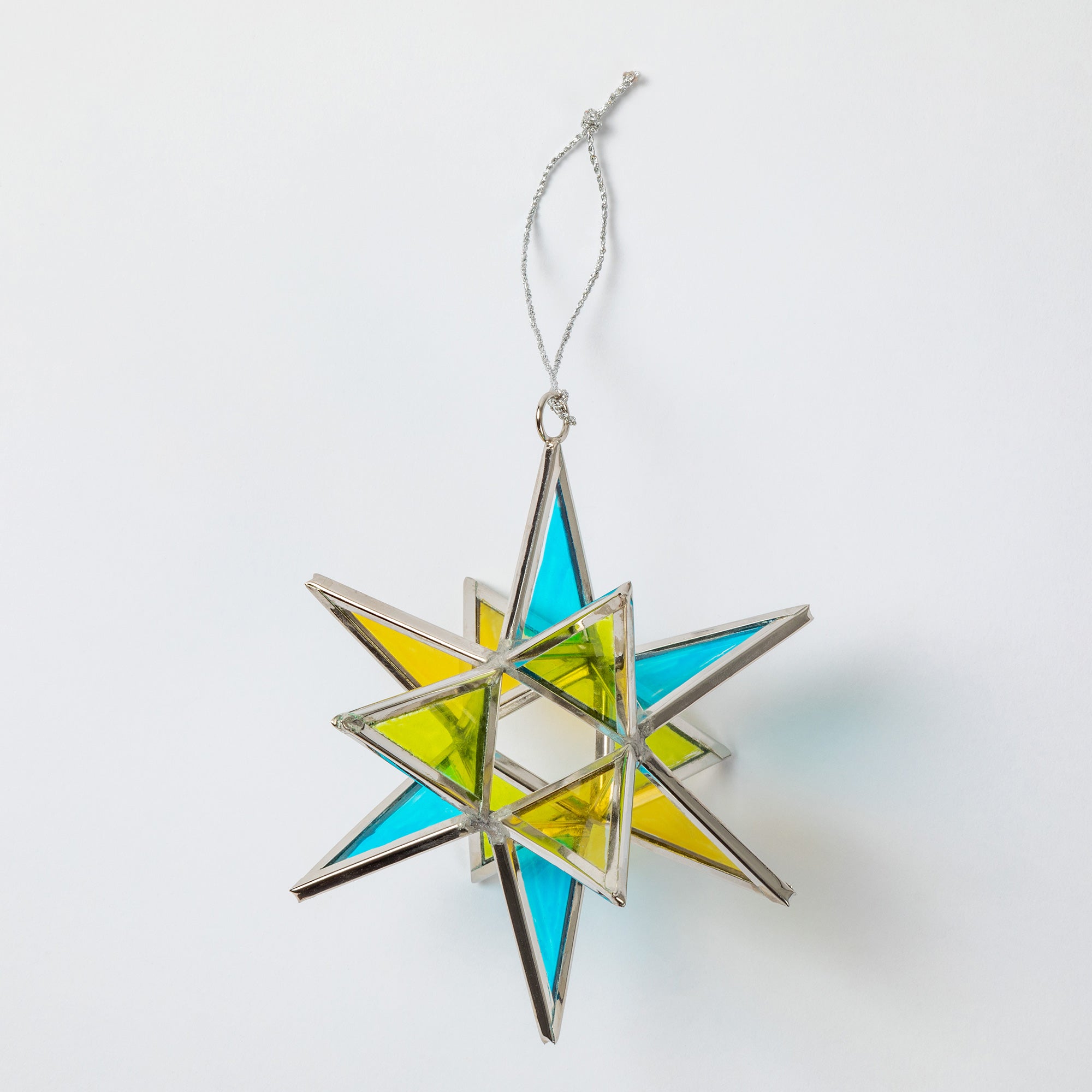 Glass Moravian Star Ornament - Medium - Blue & Green