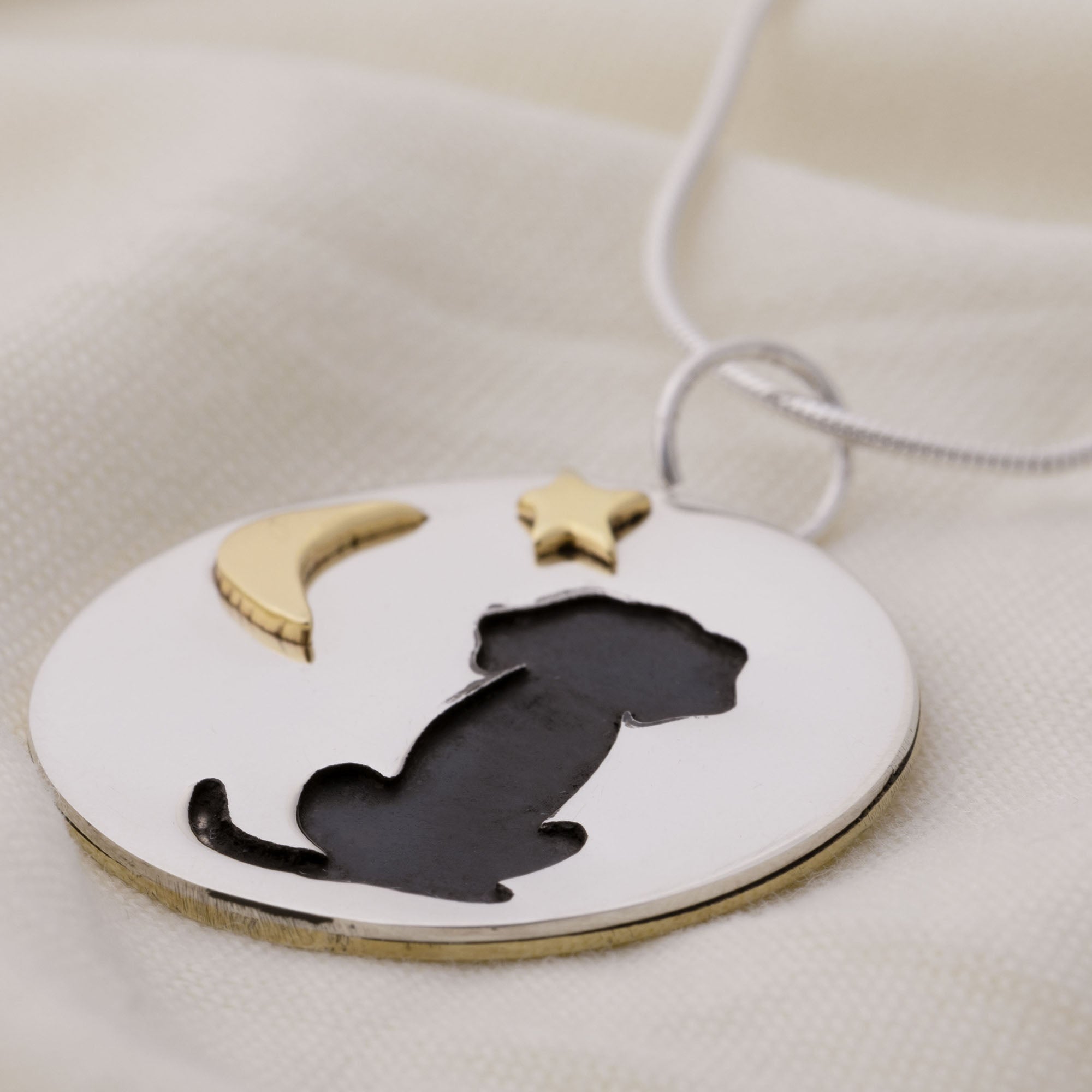 Cute Dog Moonlight Sterling Necklace - With Sterling Cable Chain