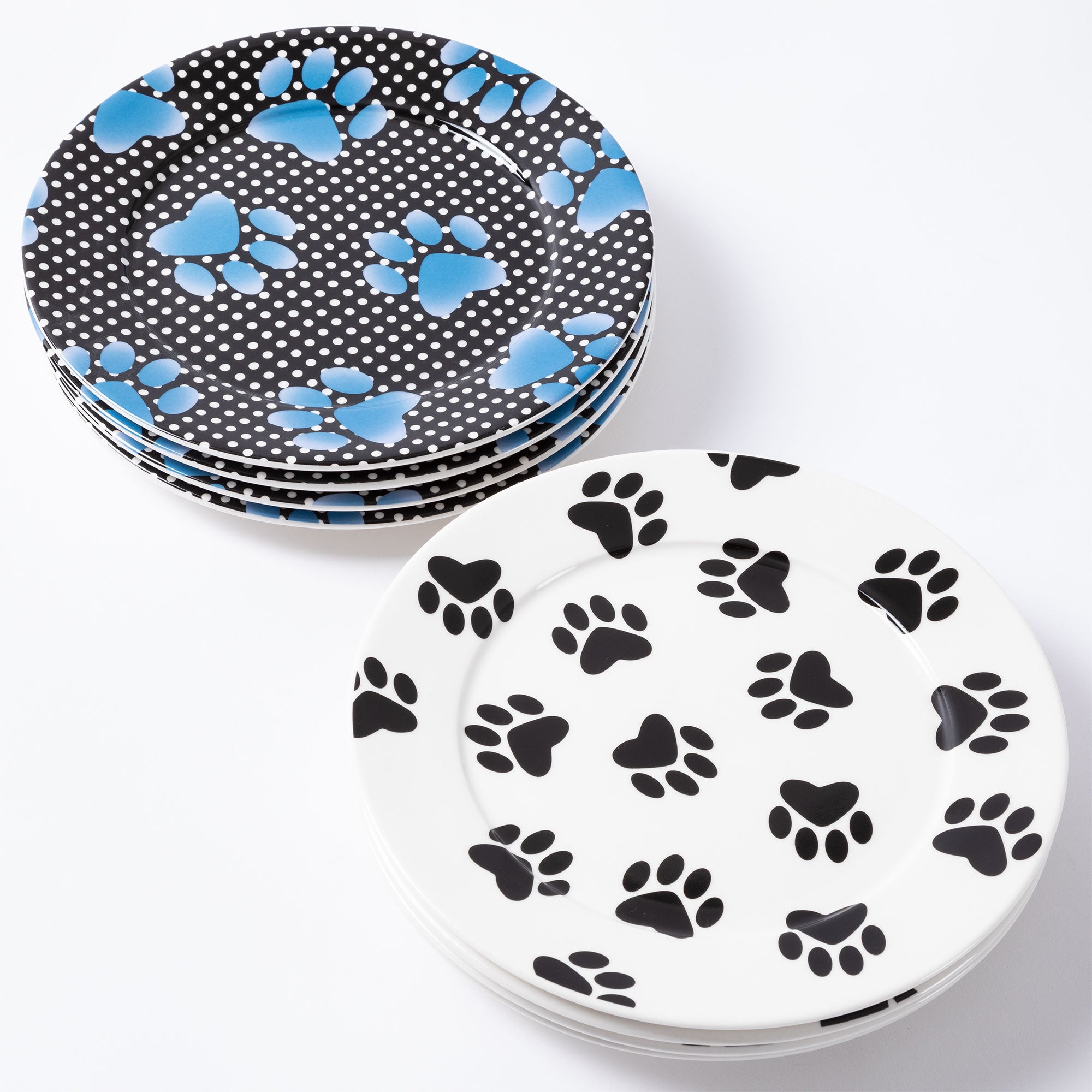 Paw Print Salad Plates - Set Of 4 - Black Paw Prints