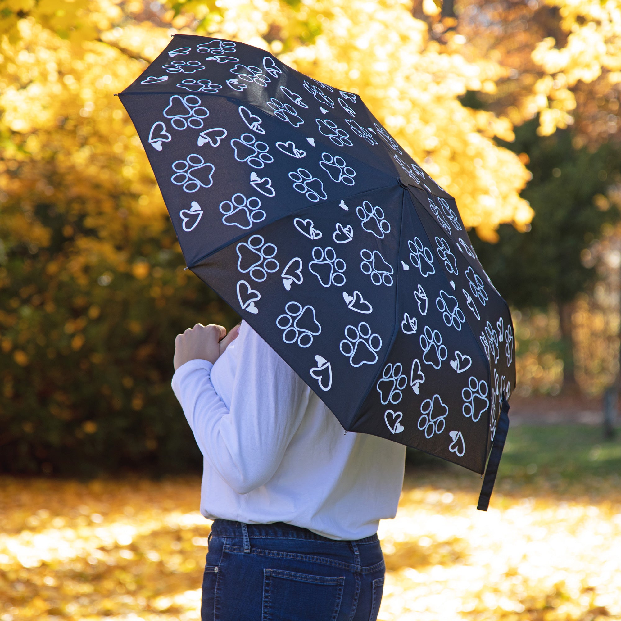 Magic Print Paw Print Umbrella - Outlined Paws & Hearts