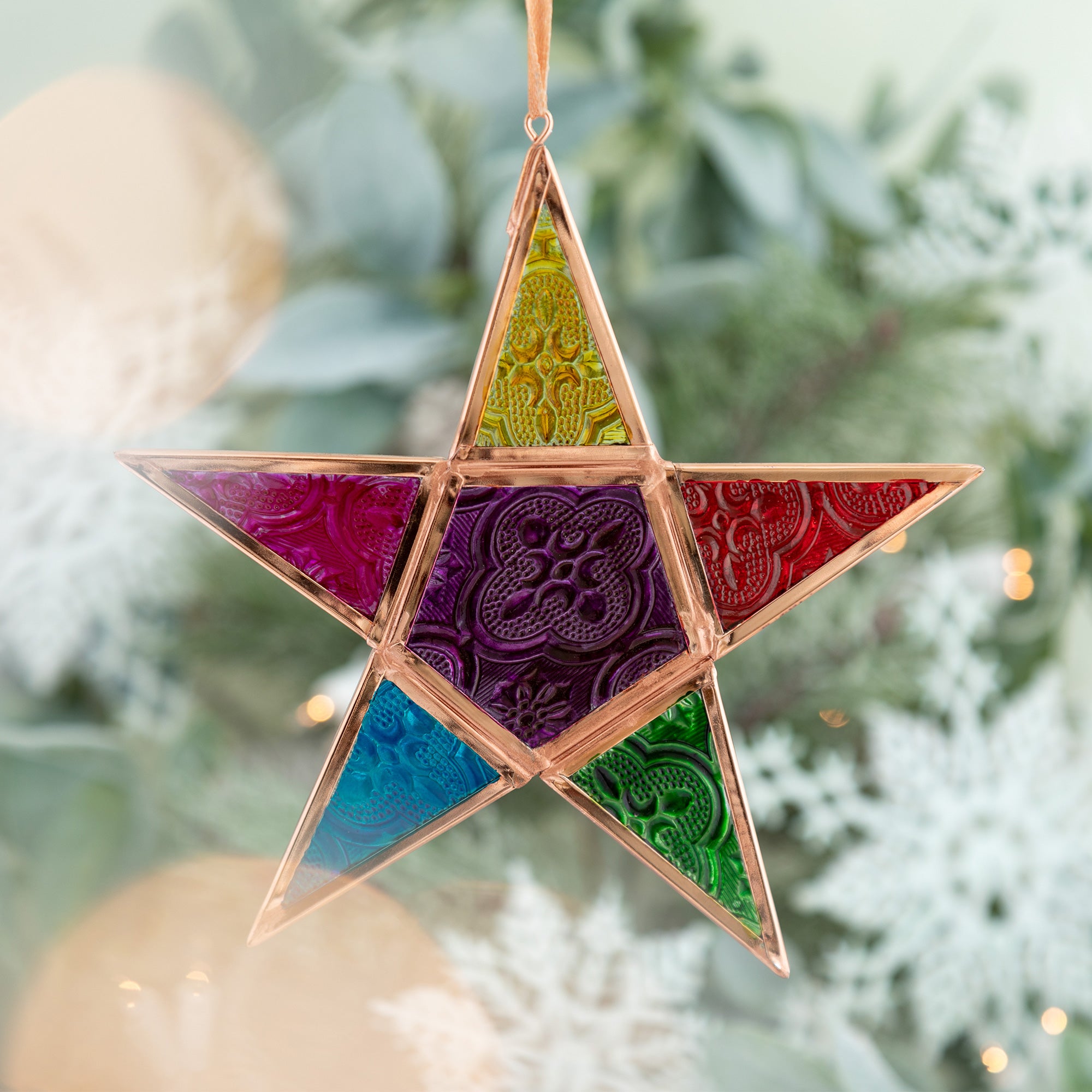 Glass Moravian Rainbow Star Ornament  - L