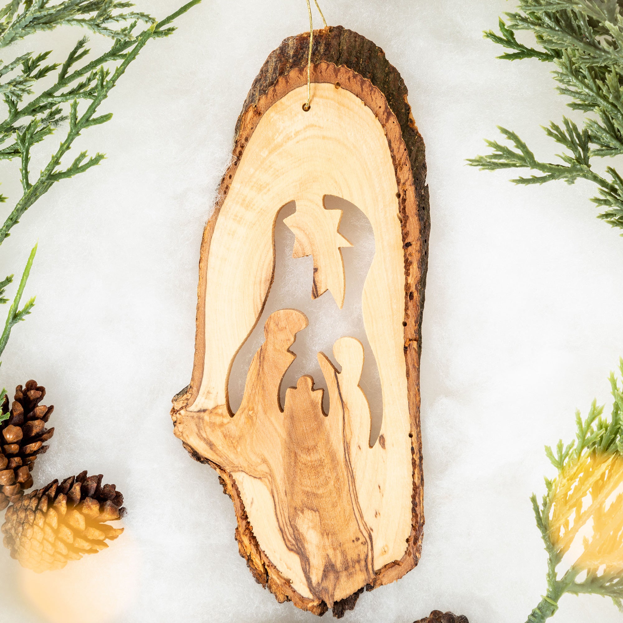 Olive Wood Bark Ornament - Nativity Shooting Star