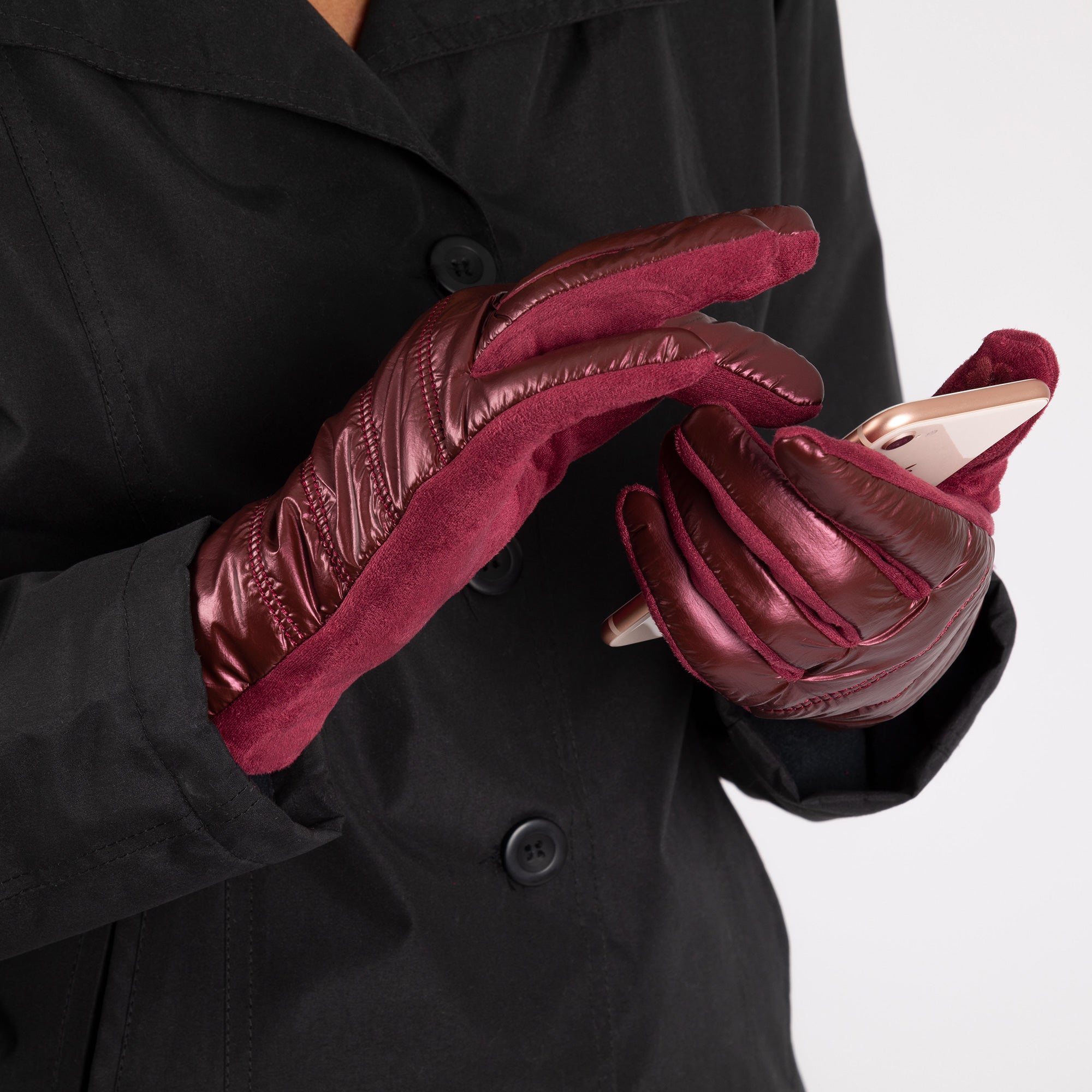 Touch Of Shine Puffer Touch Screen Gloves - Burgundy Gold