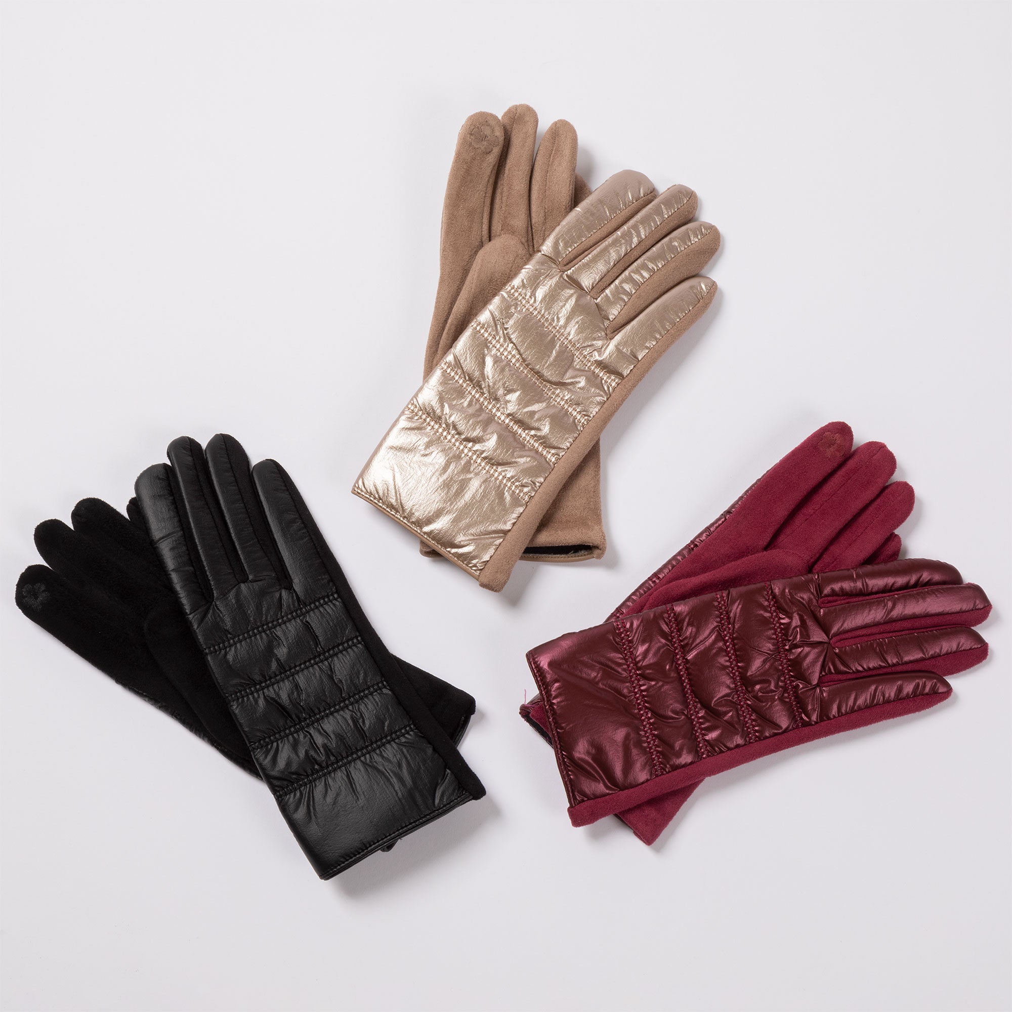 Touch Of Shine Puffer Touch Screen Gloves - Burgundy Gold