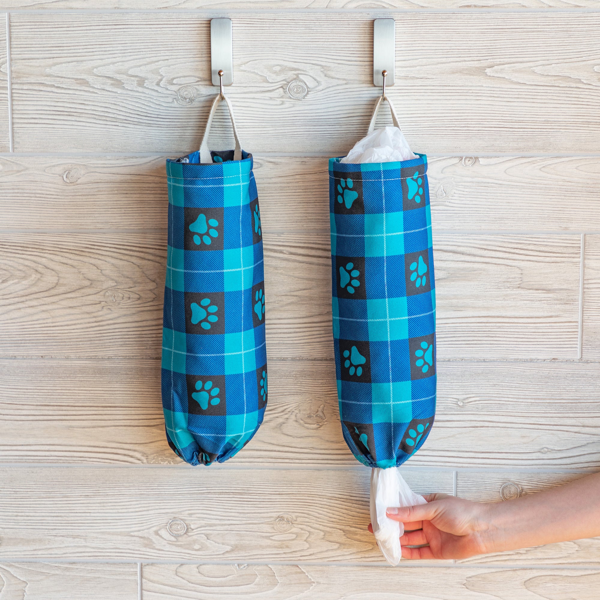 Paw Print Plastic Bag Holder - Set Of 2 - Paw Buffalo Check